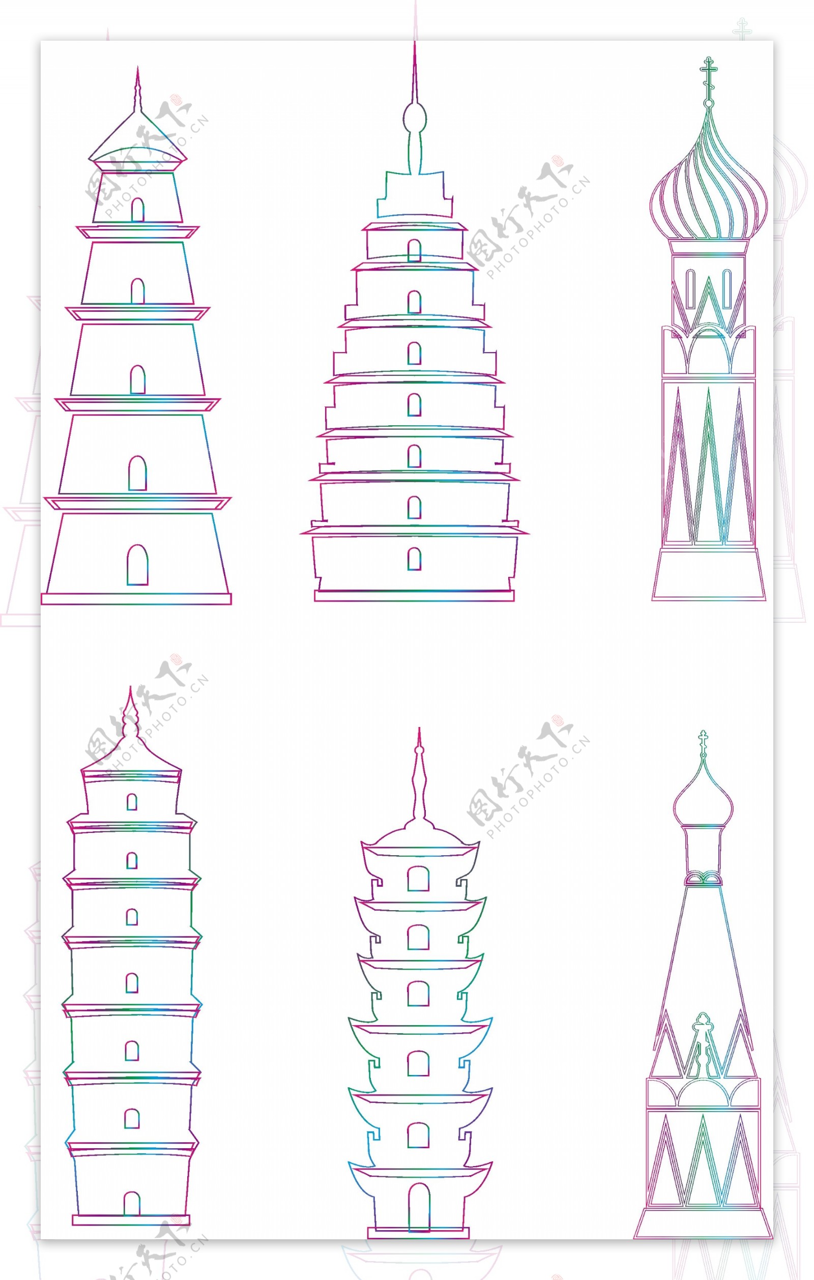 建筑剪影线条矢量几何通用元素6