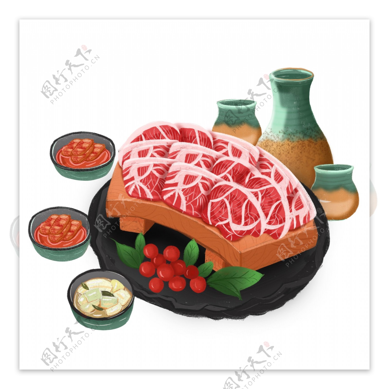 卡通手绘韩式烧烤元素设计