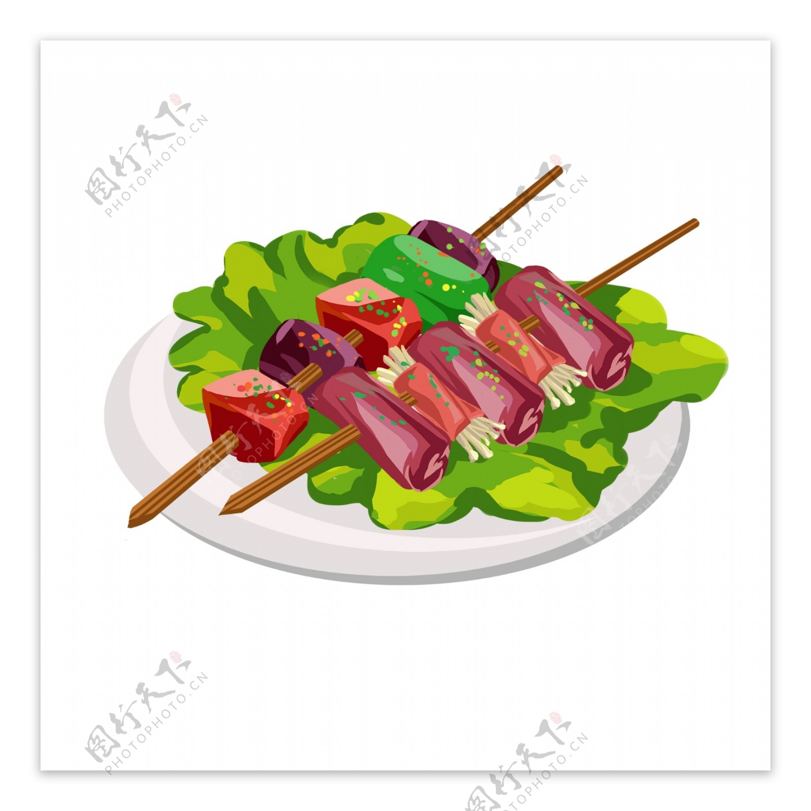 烧烤里脊肉金针菇美食撸串手绘食物小吃