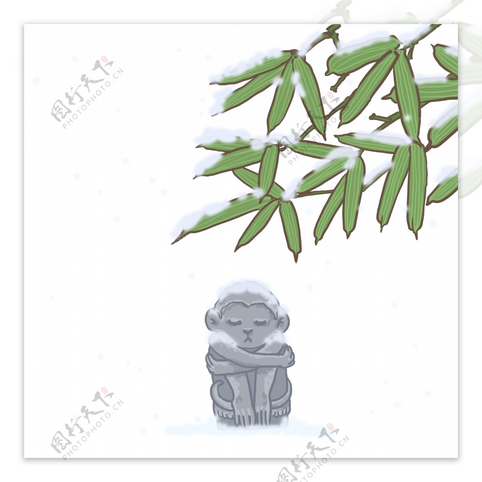 竹子和石猴PNG