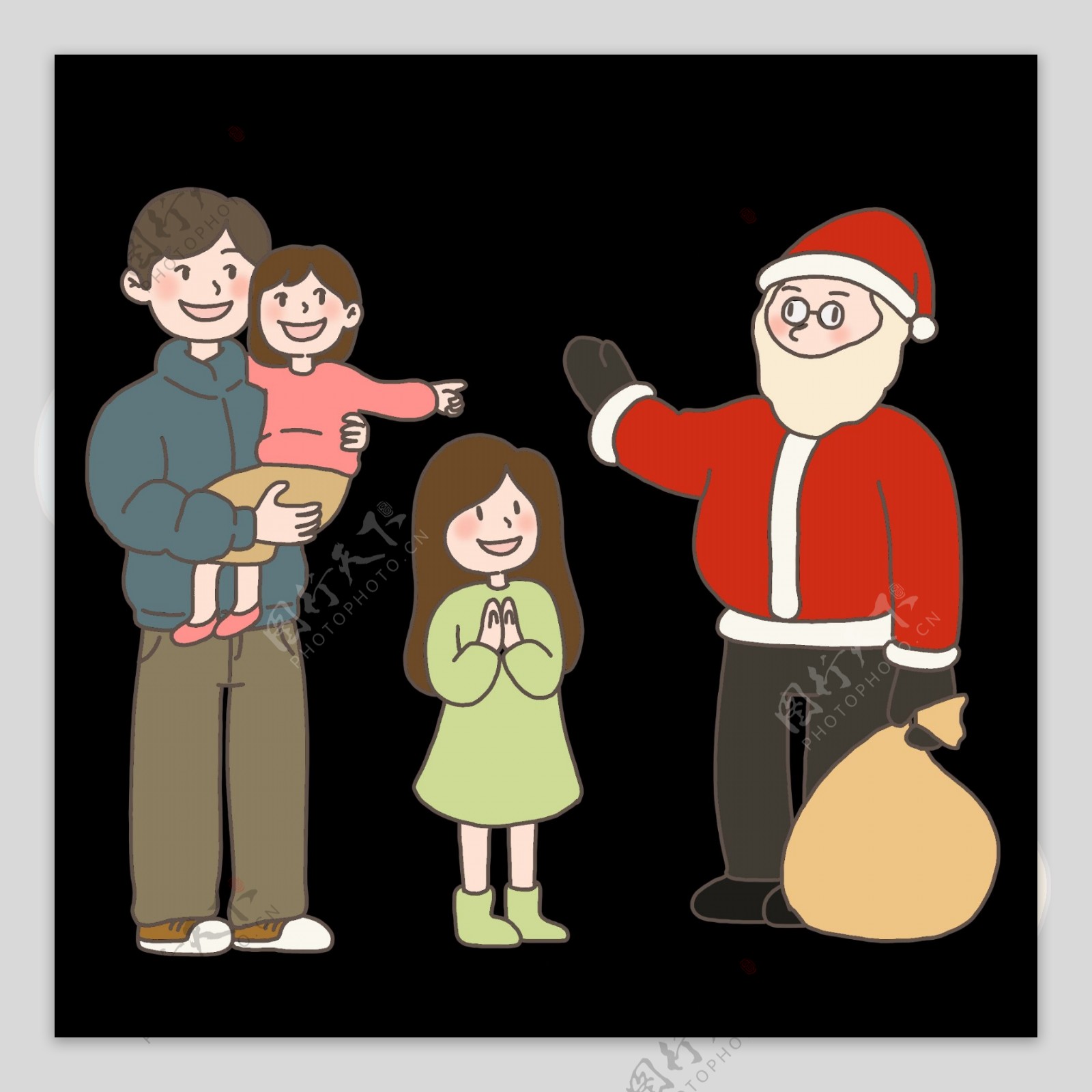 圣诞节手绘插画圣诞老人送礼物免抠元素下载