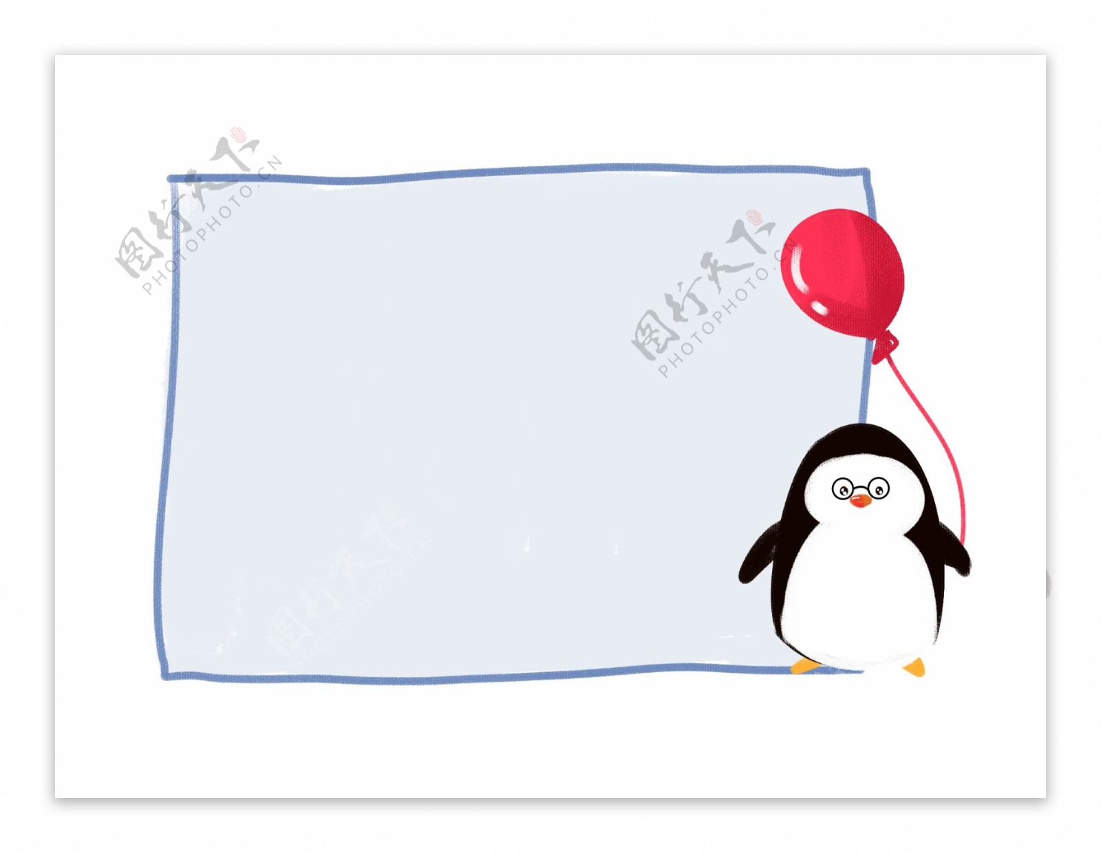 企鹅气球蓝色边框