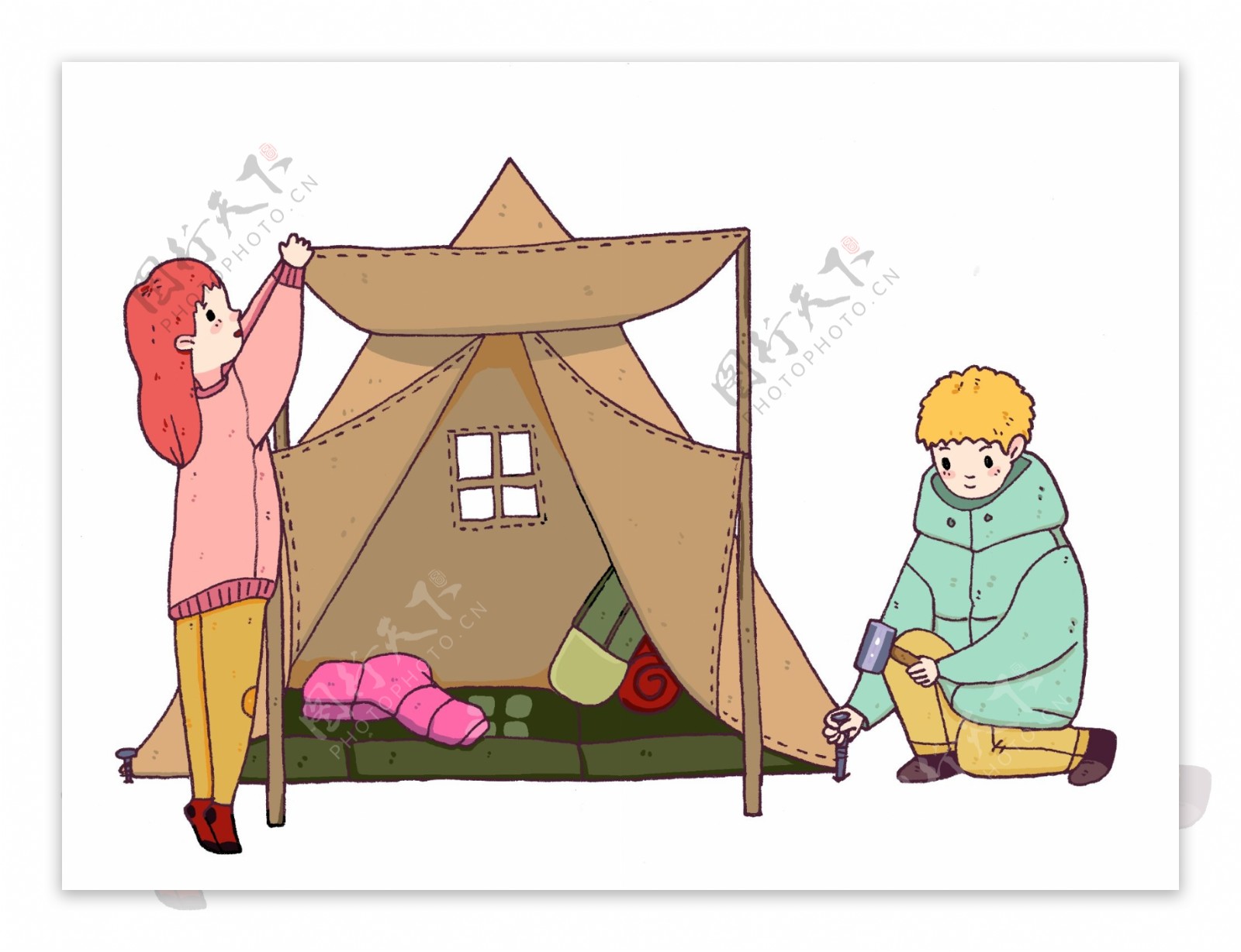 冬季旅行黄色帐篷