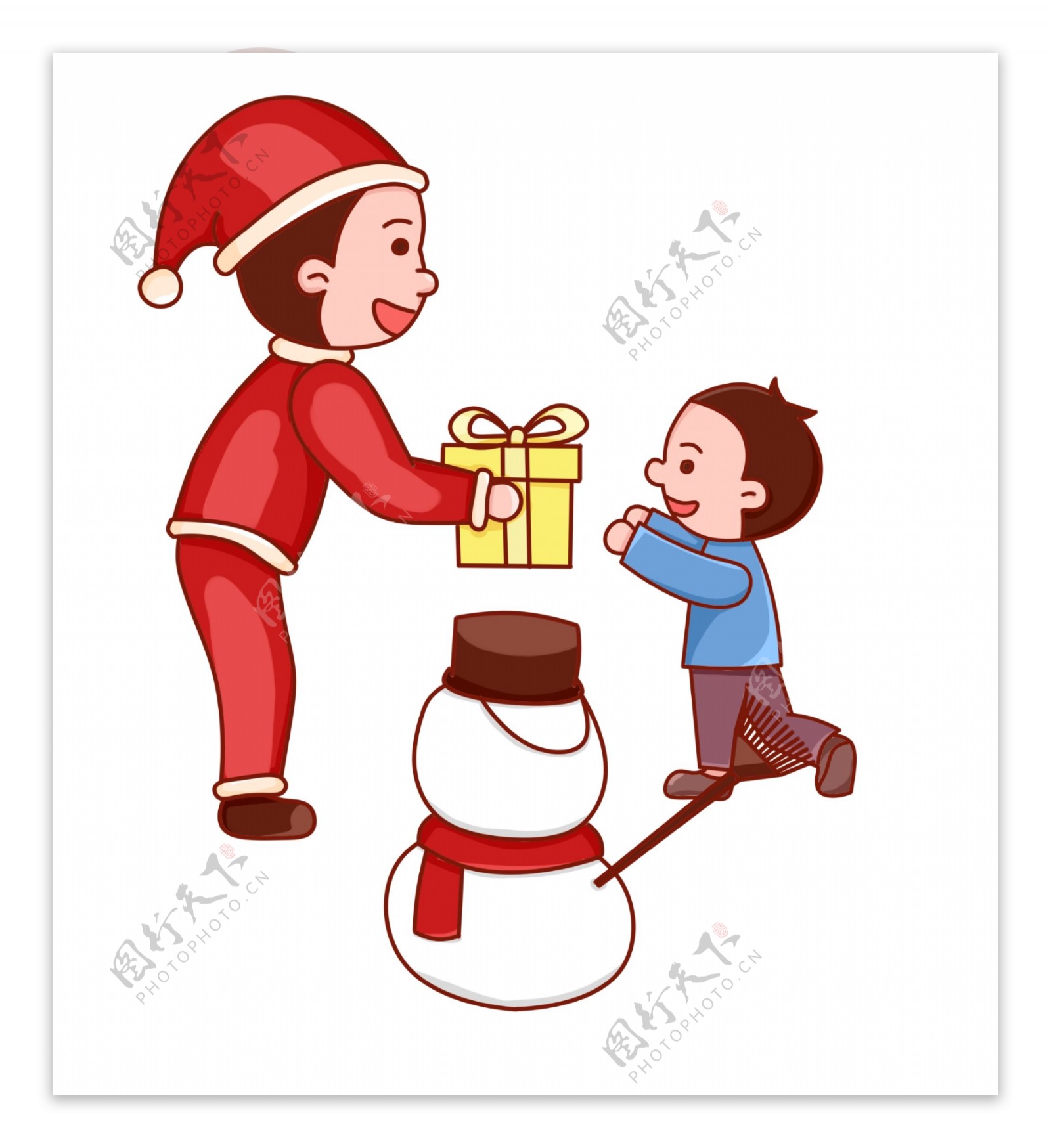 圣诞圣诞节圣诞夜儿童雪人礼物卡通可爱红色免扣