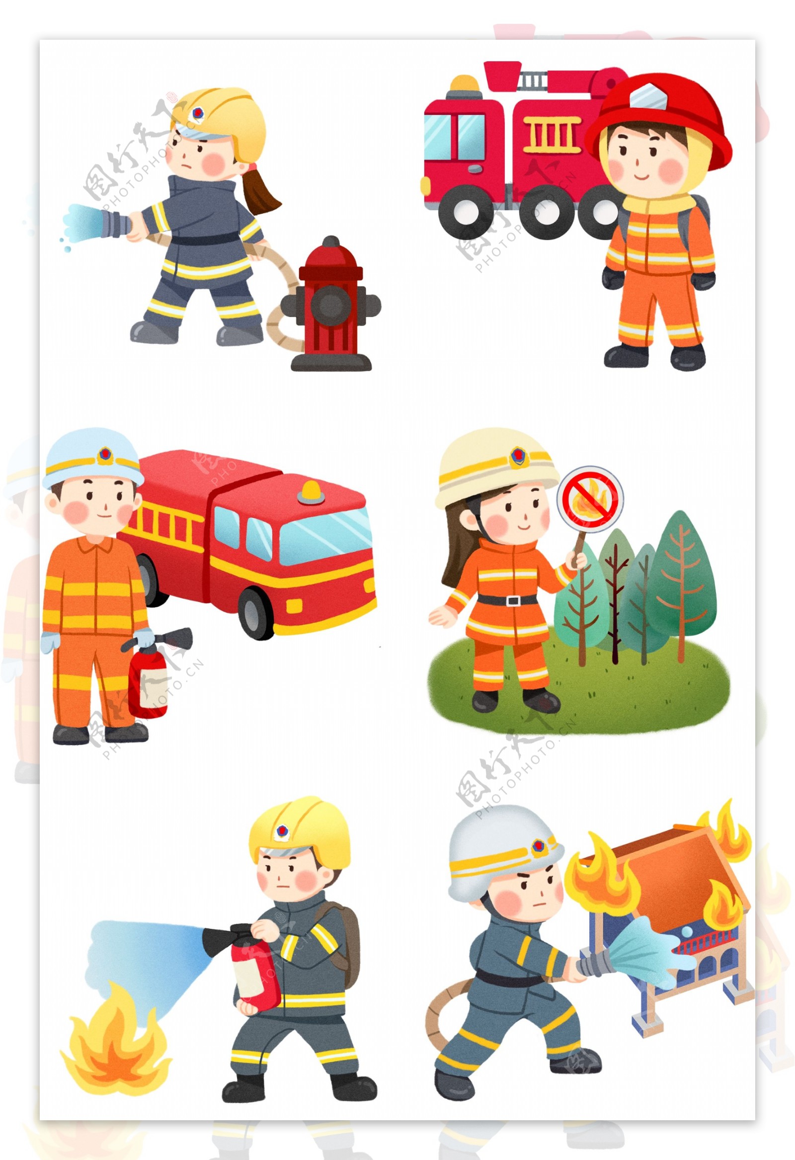 消防救火手绘插画