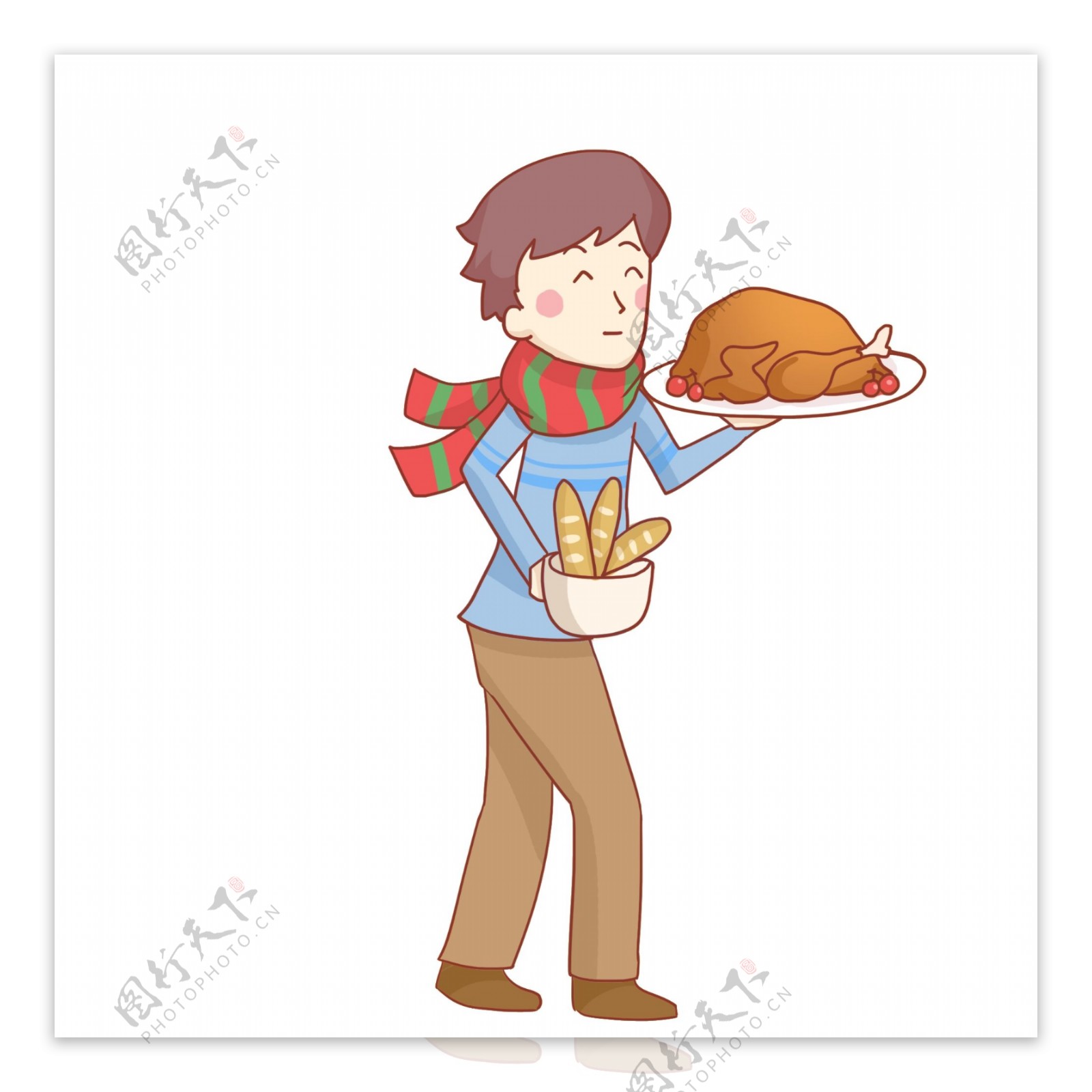 感恩节端着一盘火鸡的男孩免抠PNG素材