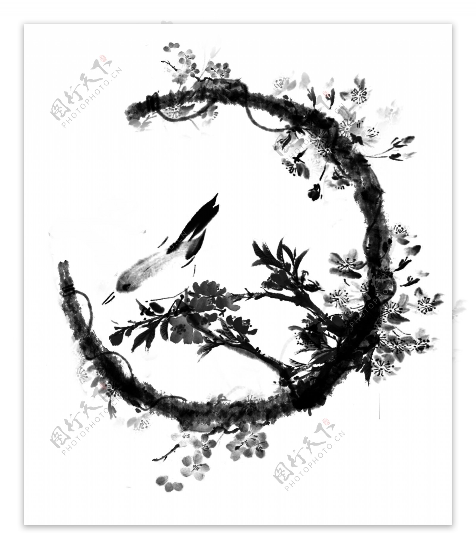 中国风手绘水墨花鸟