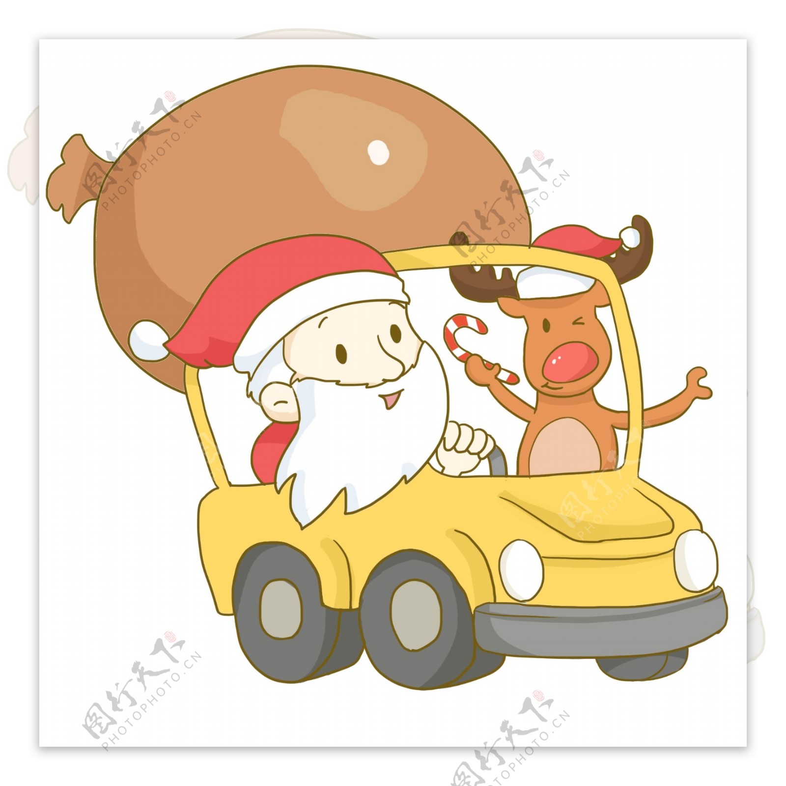 开着汽车的圣诞老人和驯鹿免抠PNG素材
