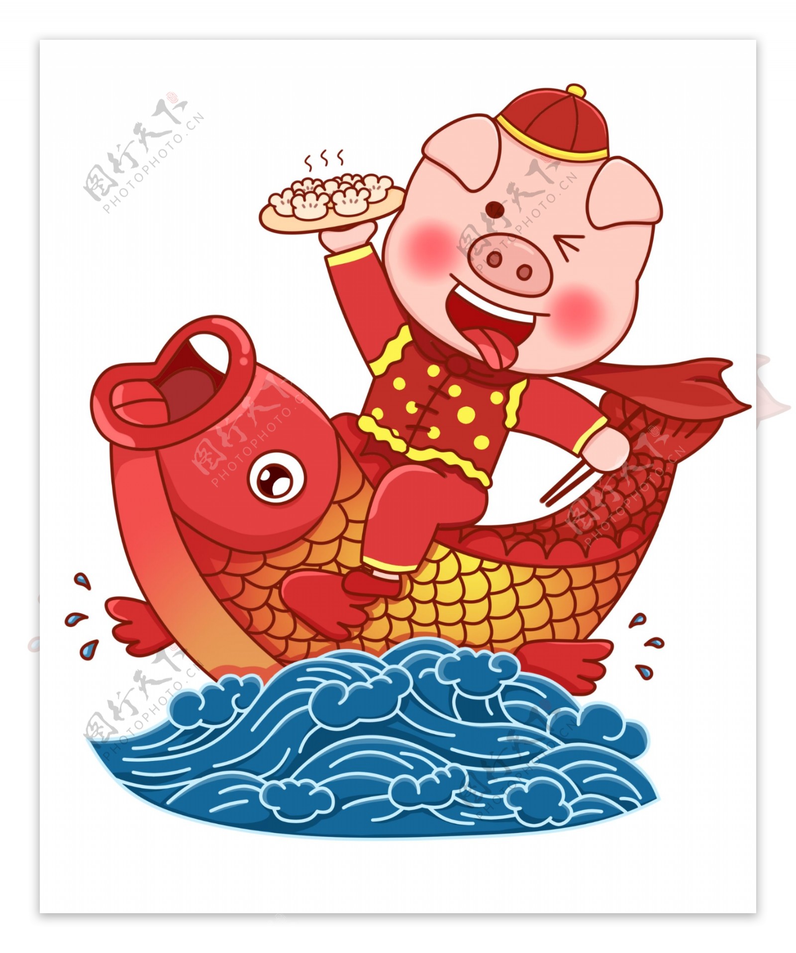 春节新年2019农历新年猪年锦鲤饺子卡通手绘免扣