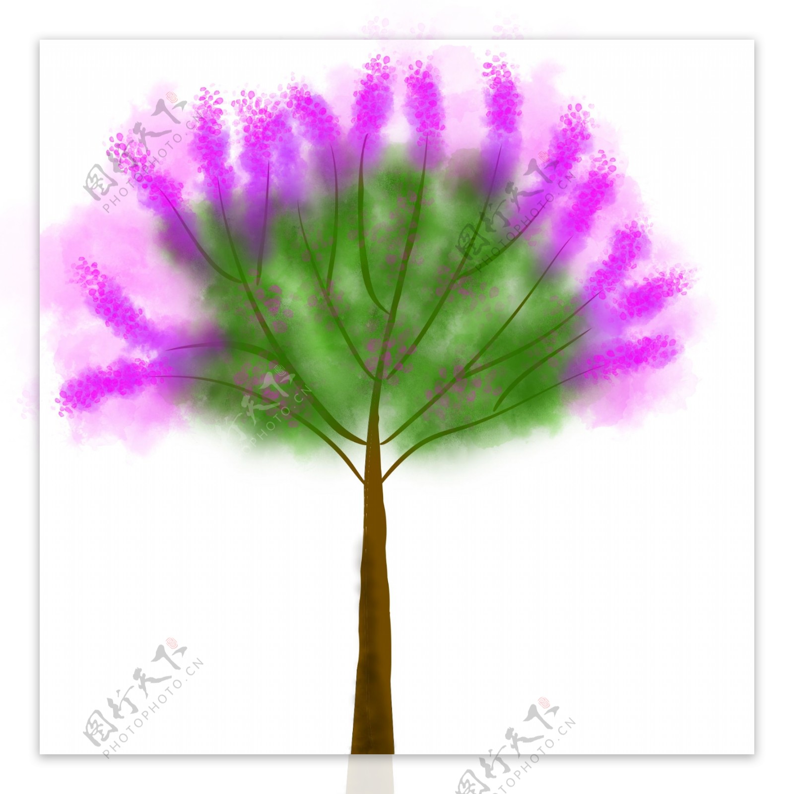 原创手绘水彩夏日花树紫薇花树免扣图元素