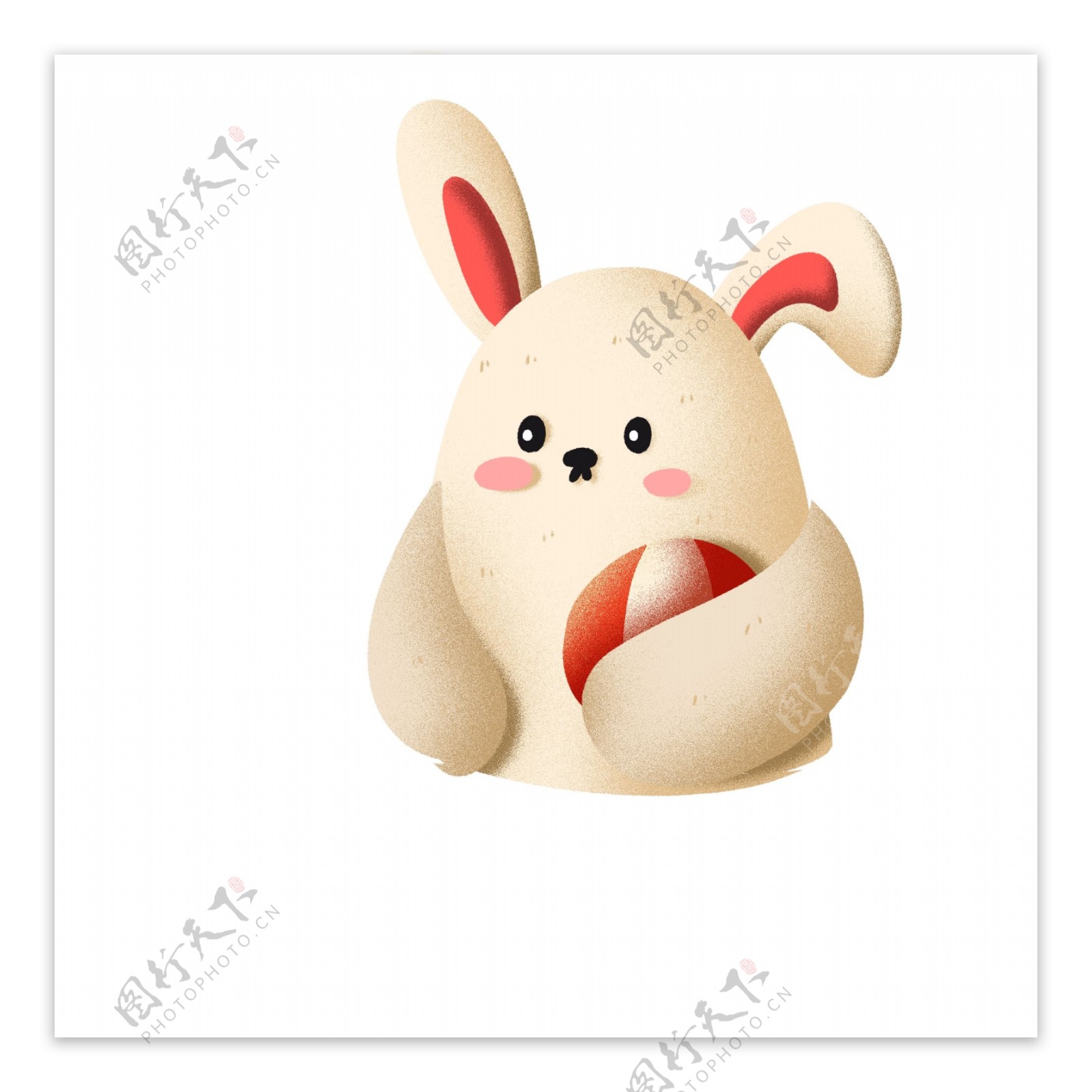 卡通抱着皮球的可爱小兔子设计