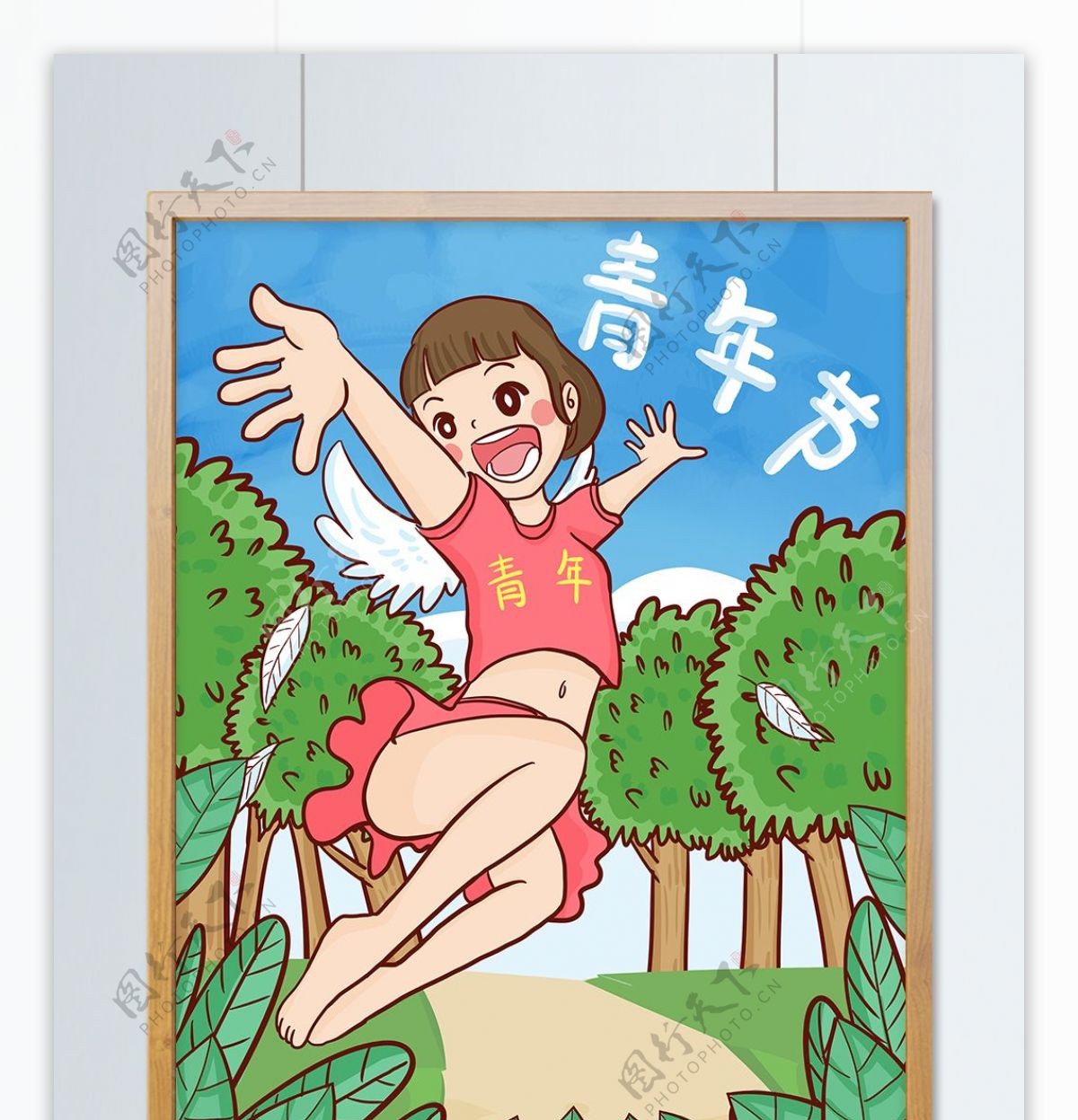 五四青年节女青年展开双翅绽放自我手绘插画