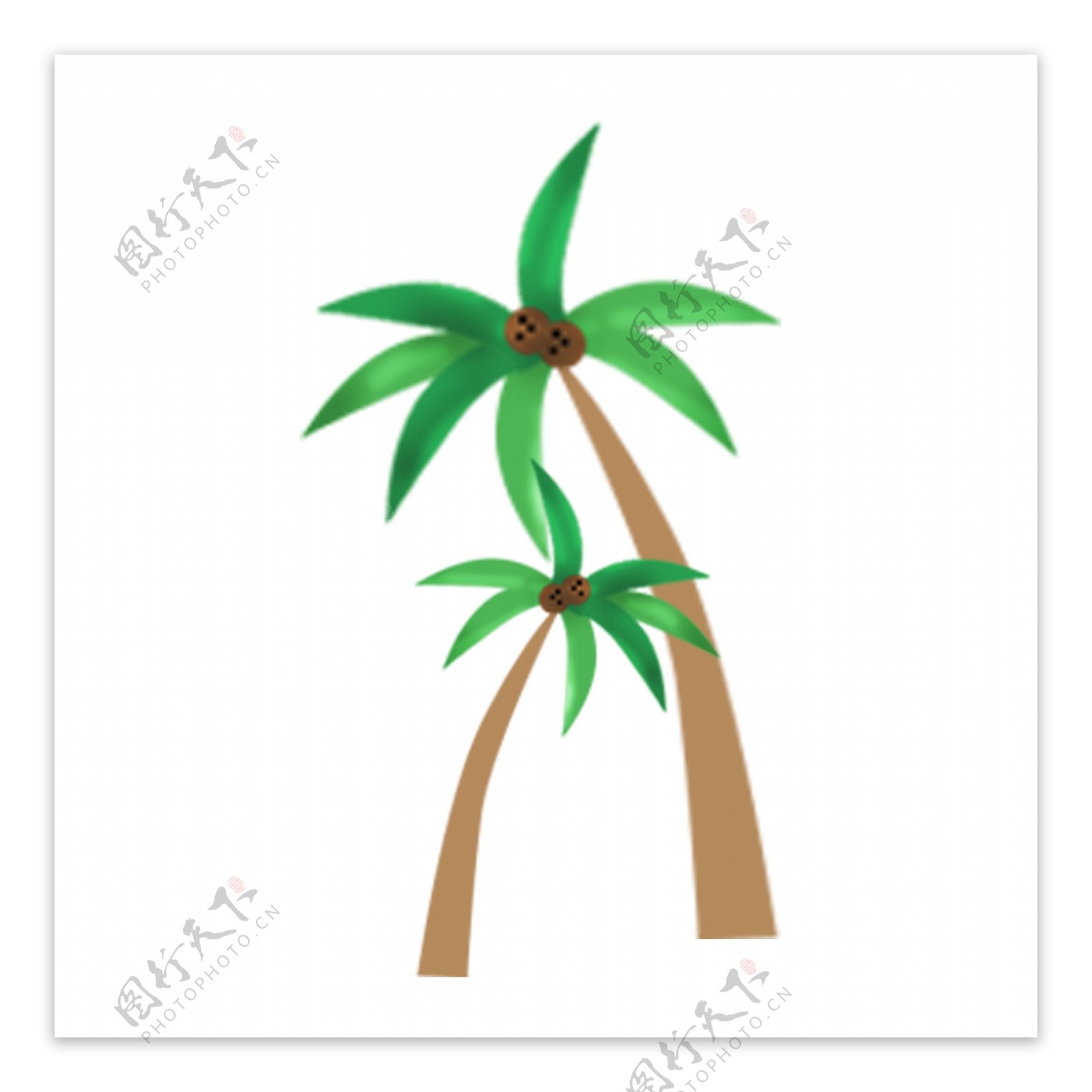 可爱水彩椰子树卡通透明素材