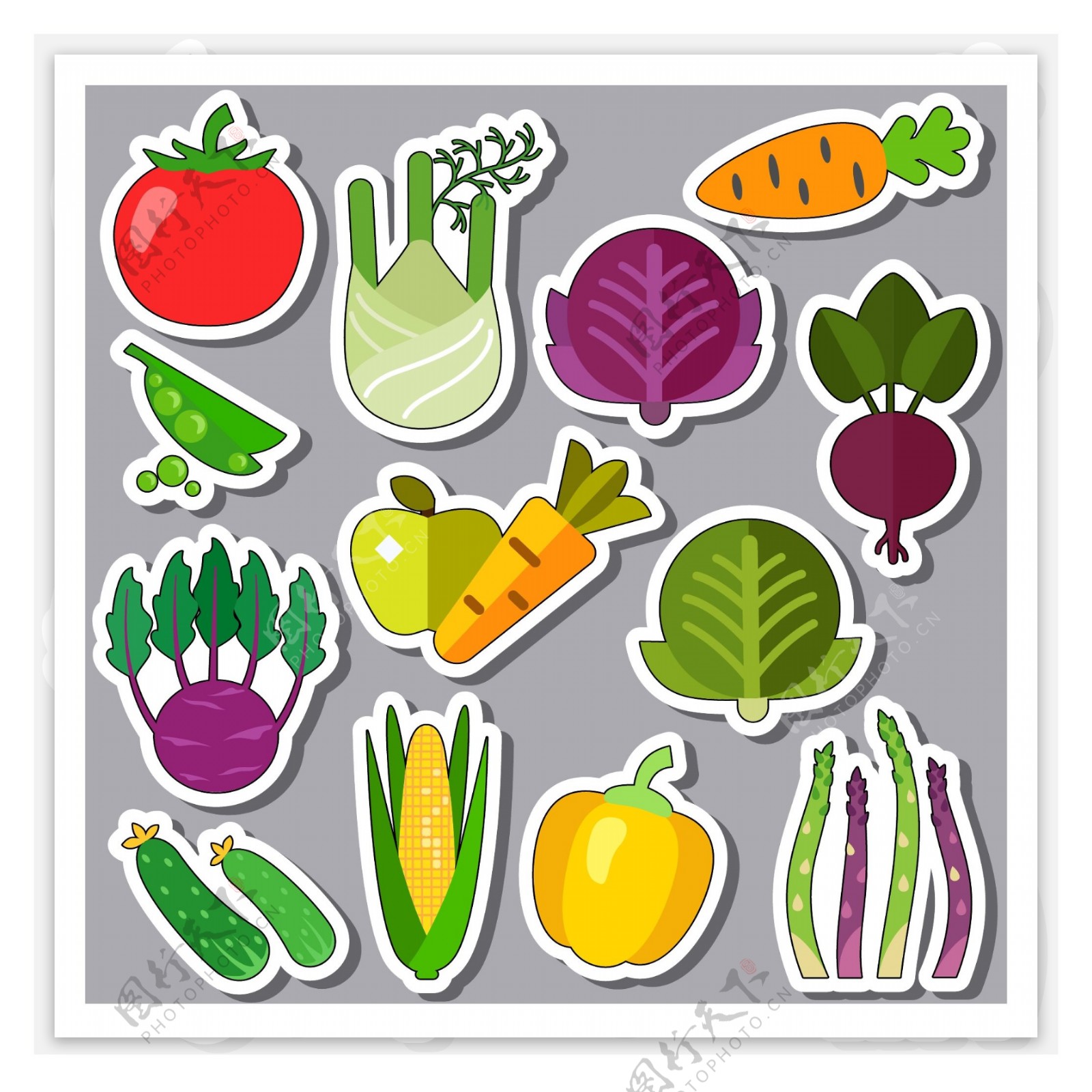 13款彩色常见蔬菜贴纸