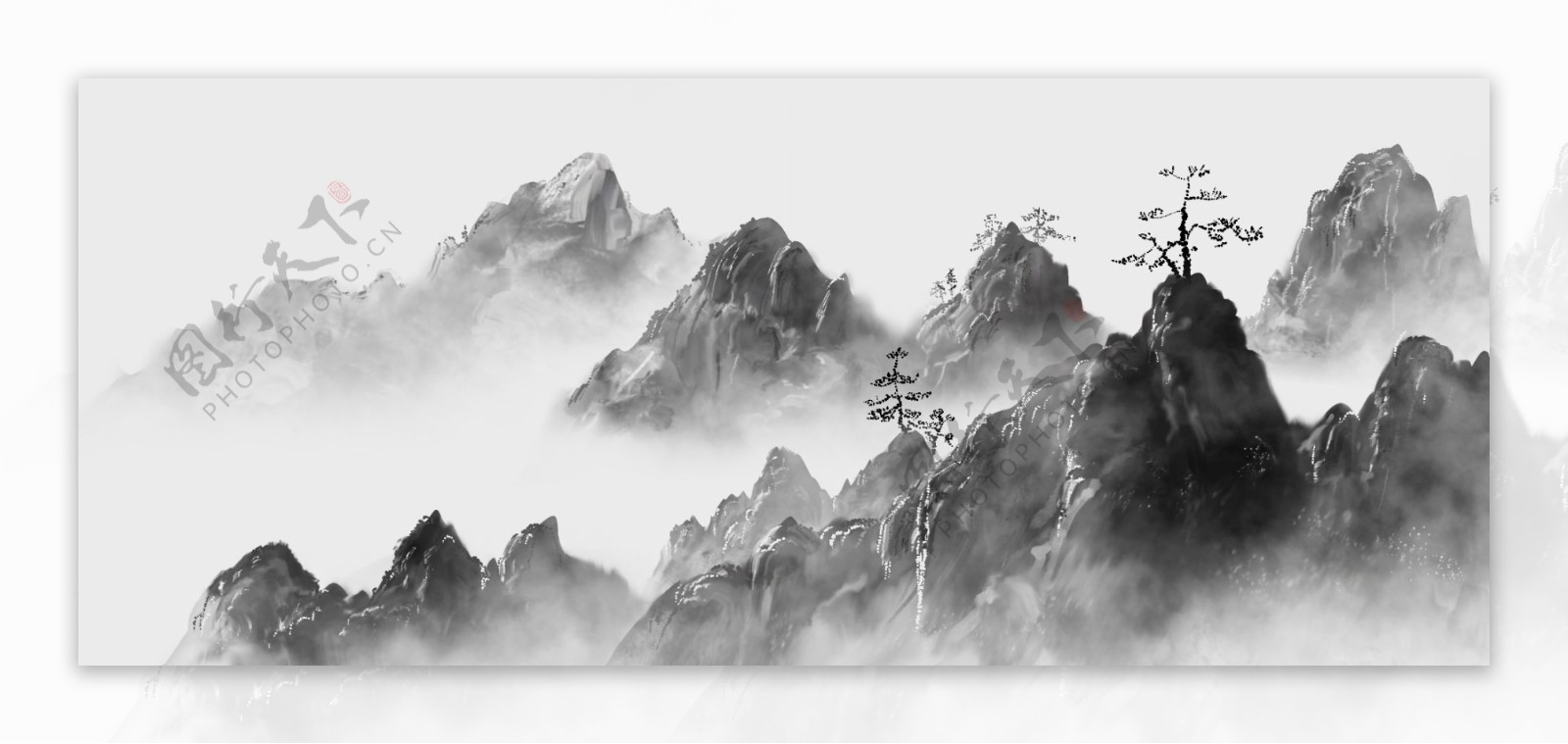 中国风意境水墨山水画古风山水装饰画