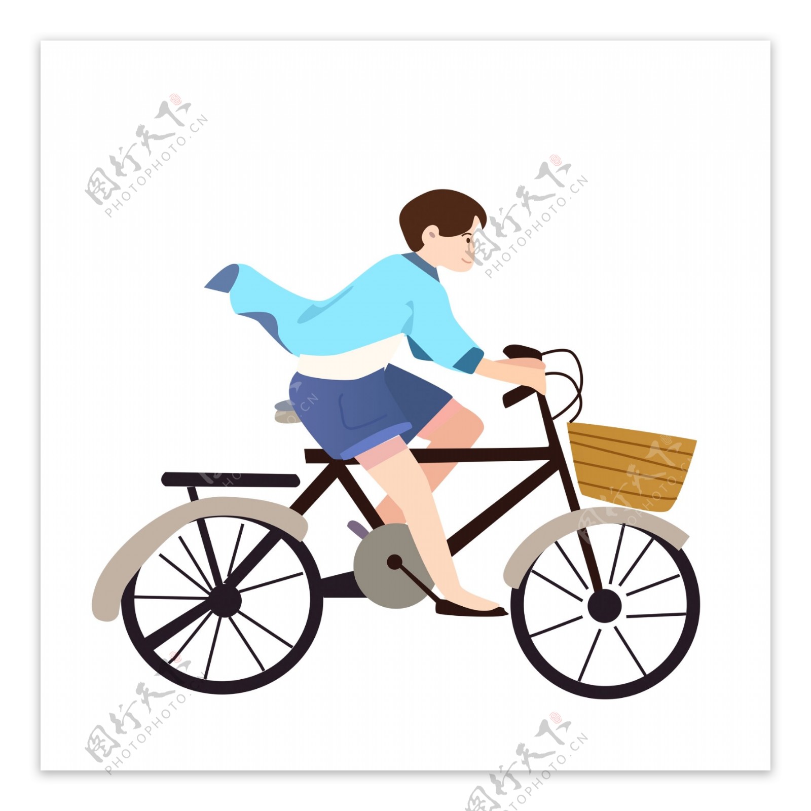 卡通简约骑着自行车的少年