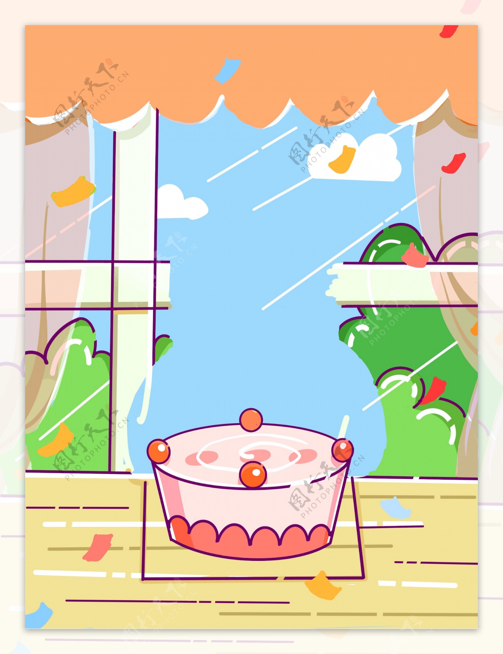 手绘彩色儿童节蛋糕背景设计
