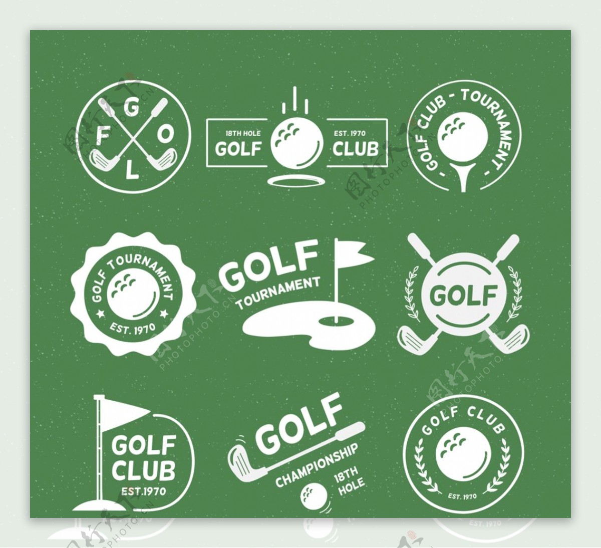 9款白色高尔夫元素标志矢量图