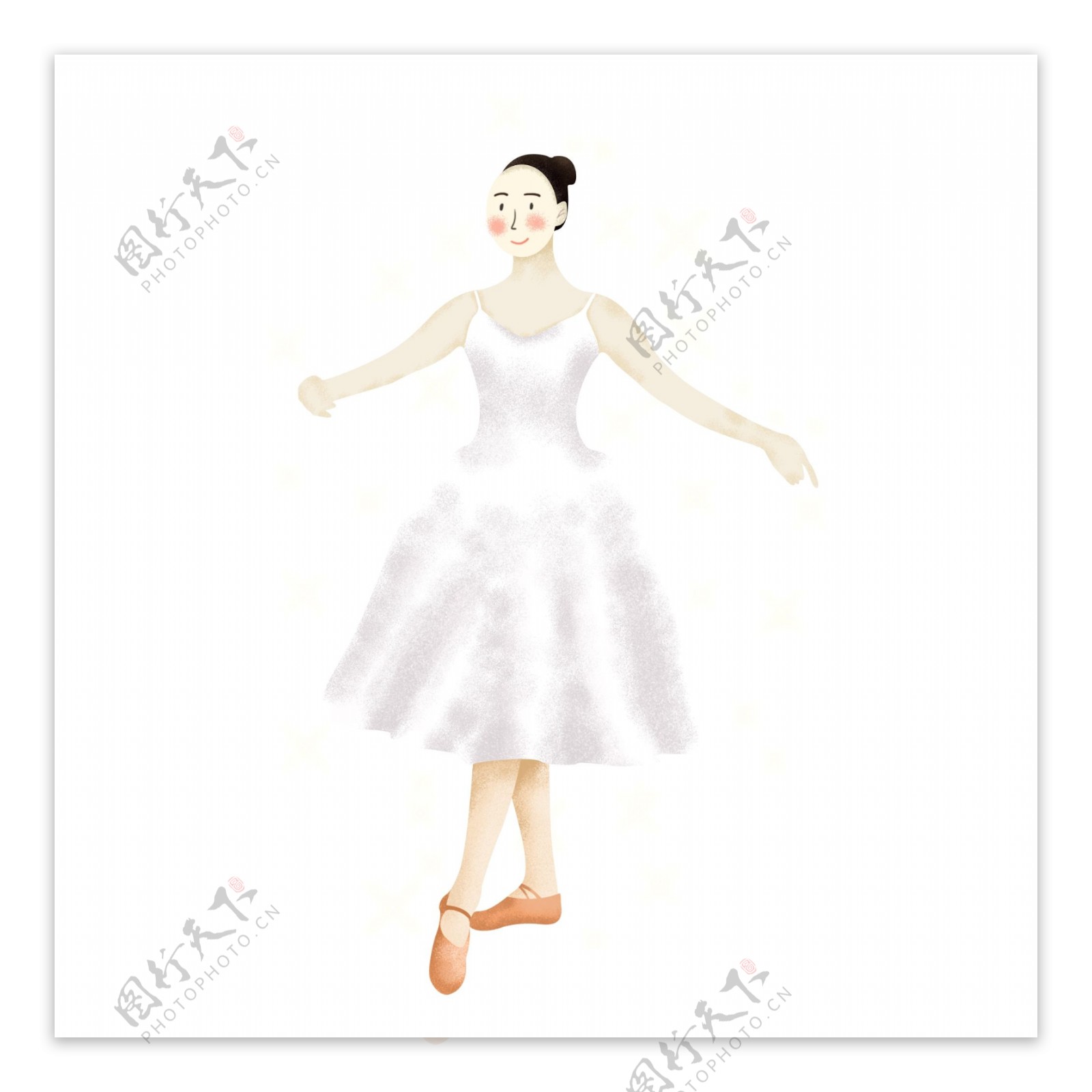 手绘星光中身穿白裙跳芭蕾舞的女孩人物元素