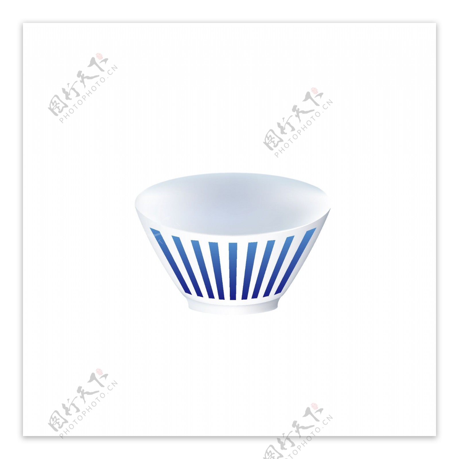 原创白色青花瓷碗条纹立体