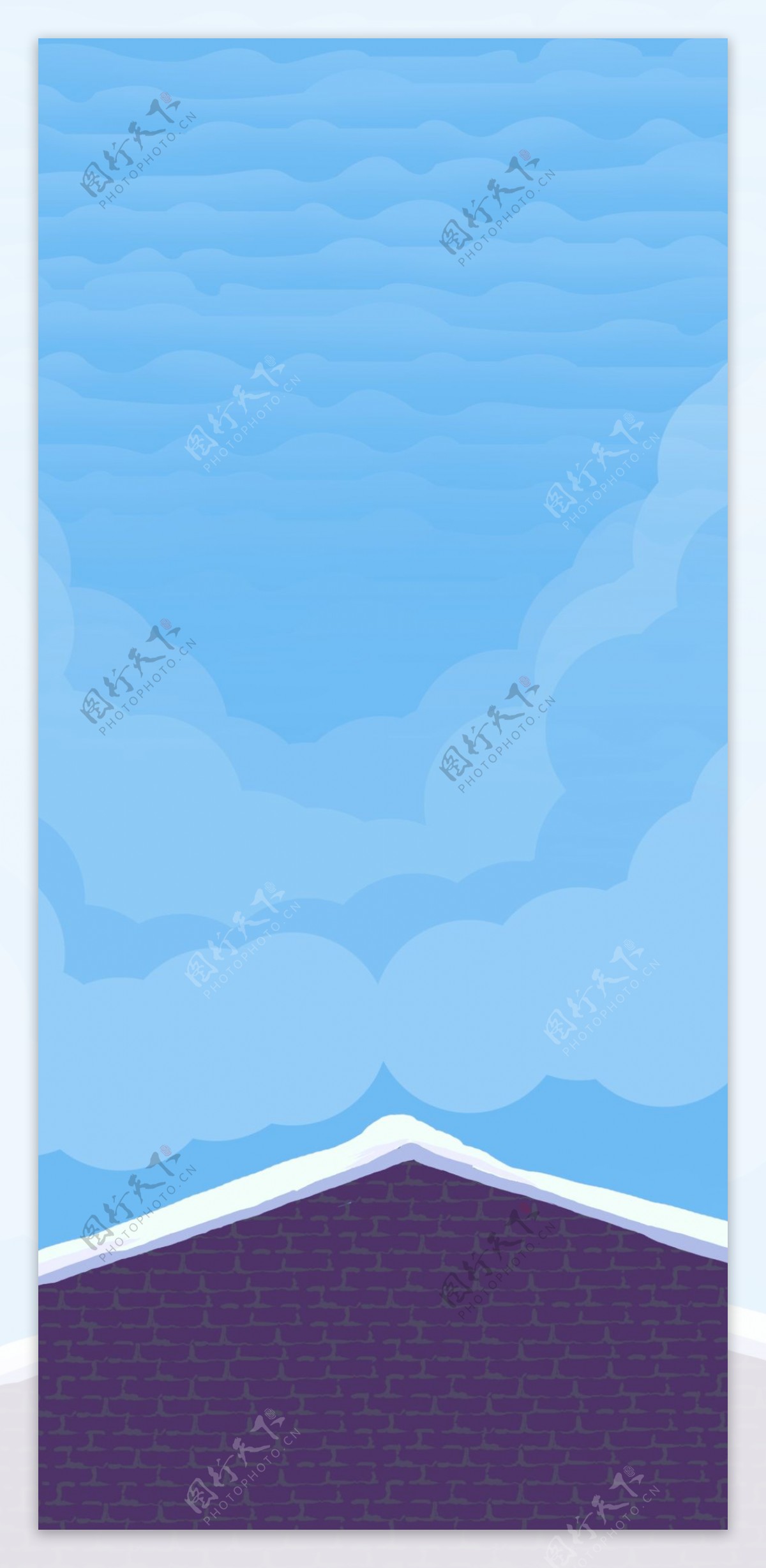 卡通手绘蓝天白云下的房檐插画背景