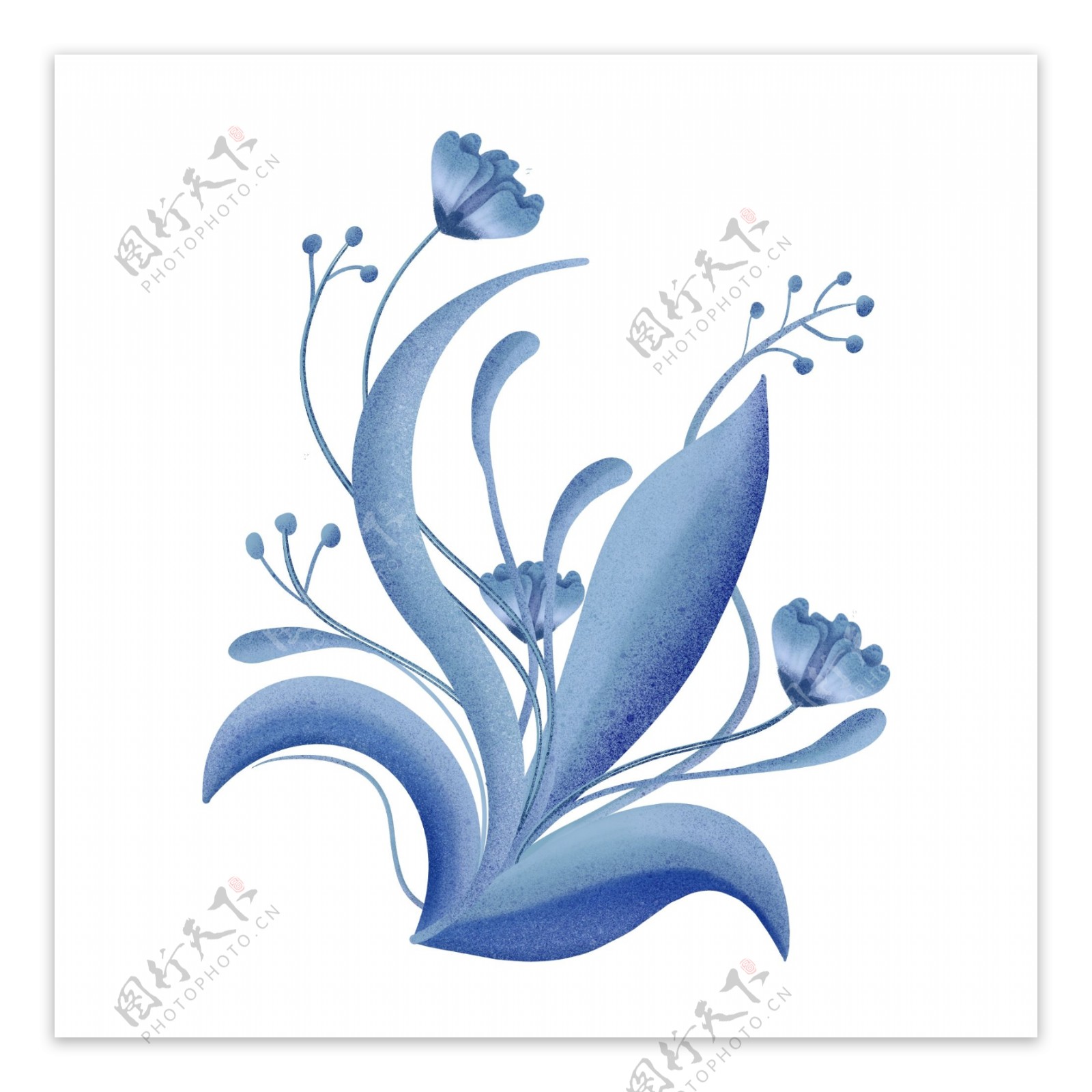蓝色高贵的水彩花卉png透明素材