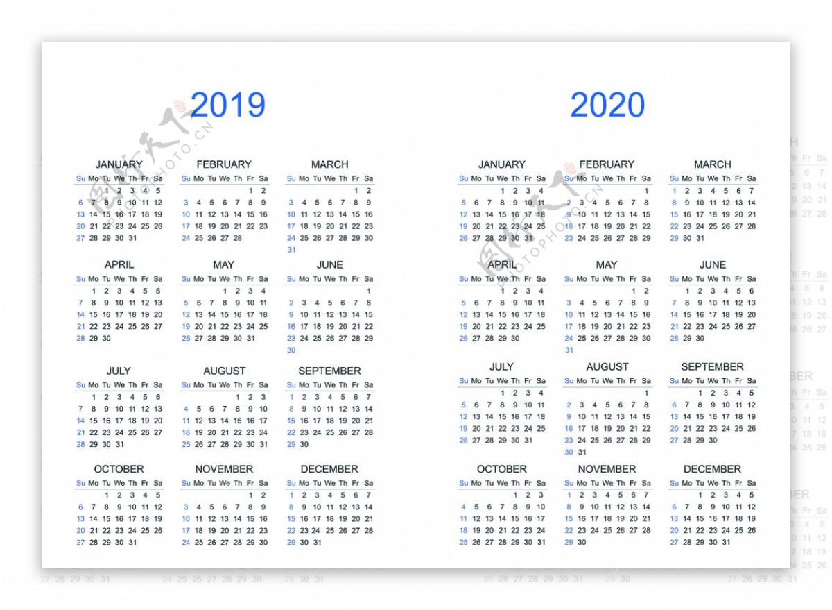20192020简化全年台历