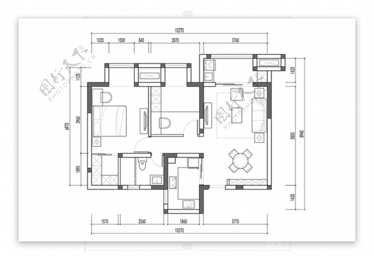 两房户型CAD平面图