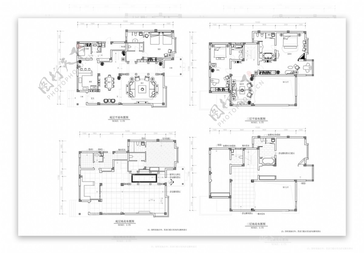 别墅欧式风格CAD施工图纸