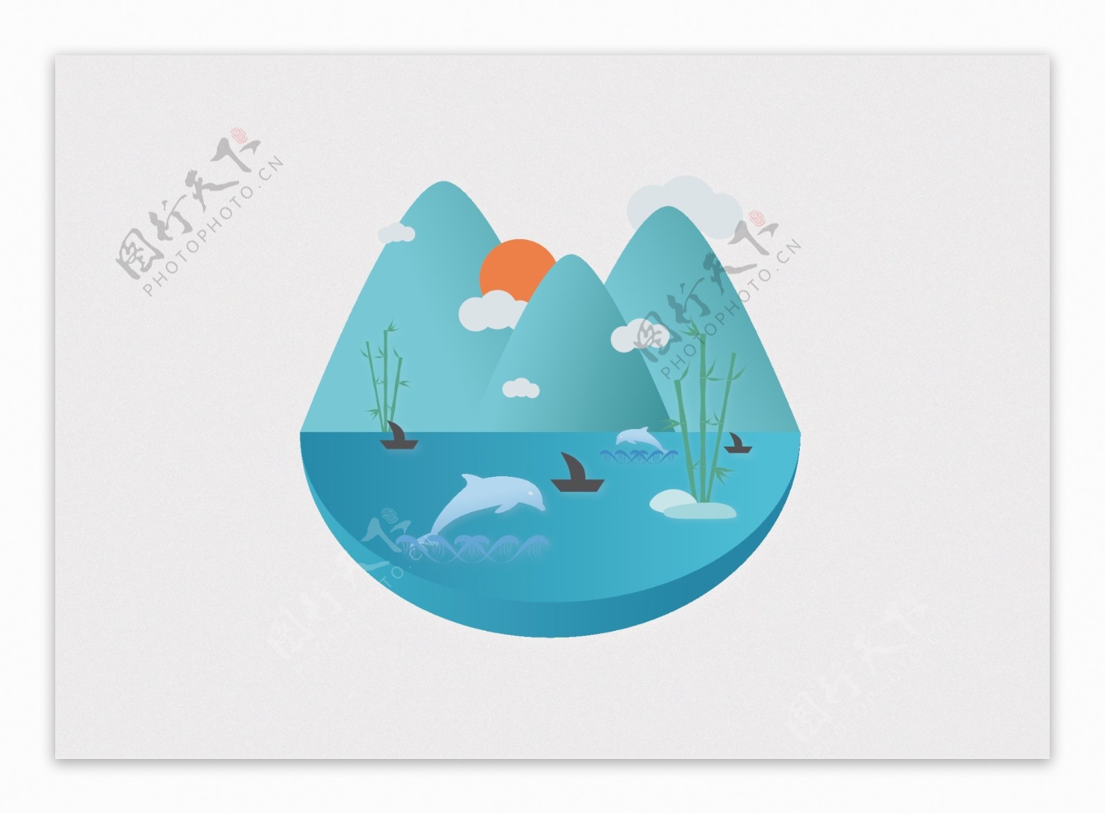 海洋海豚插画图案