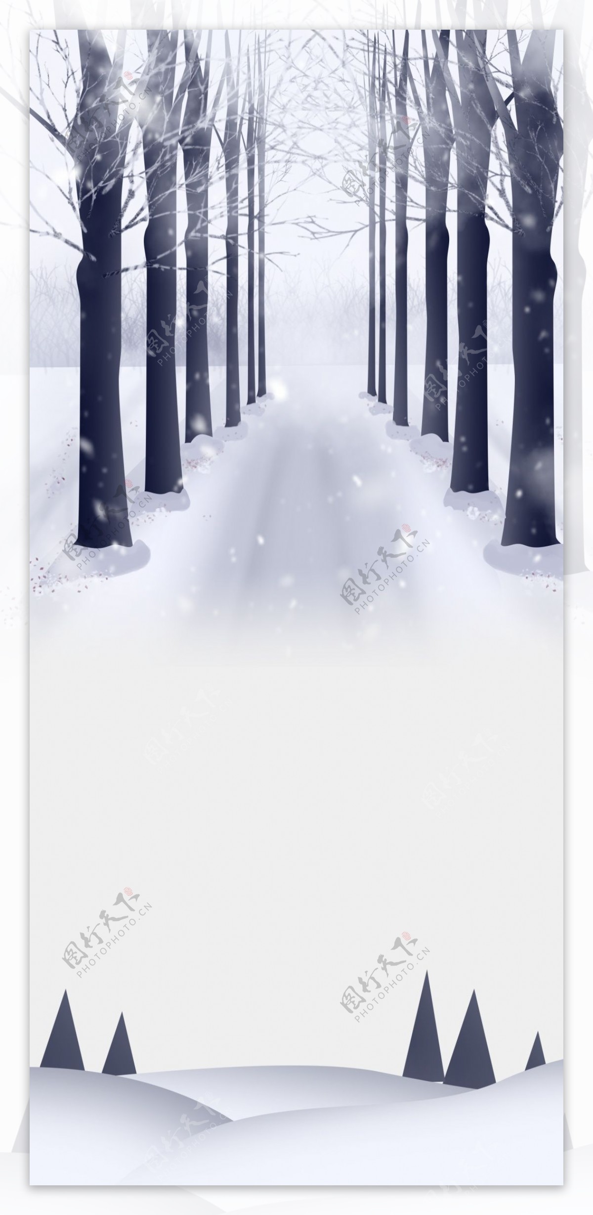 唯美节气小雪雪地树木背景设计