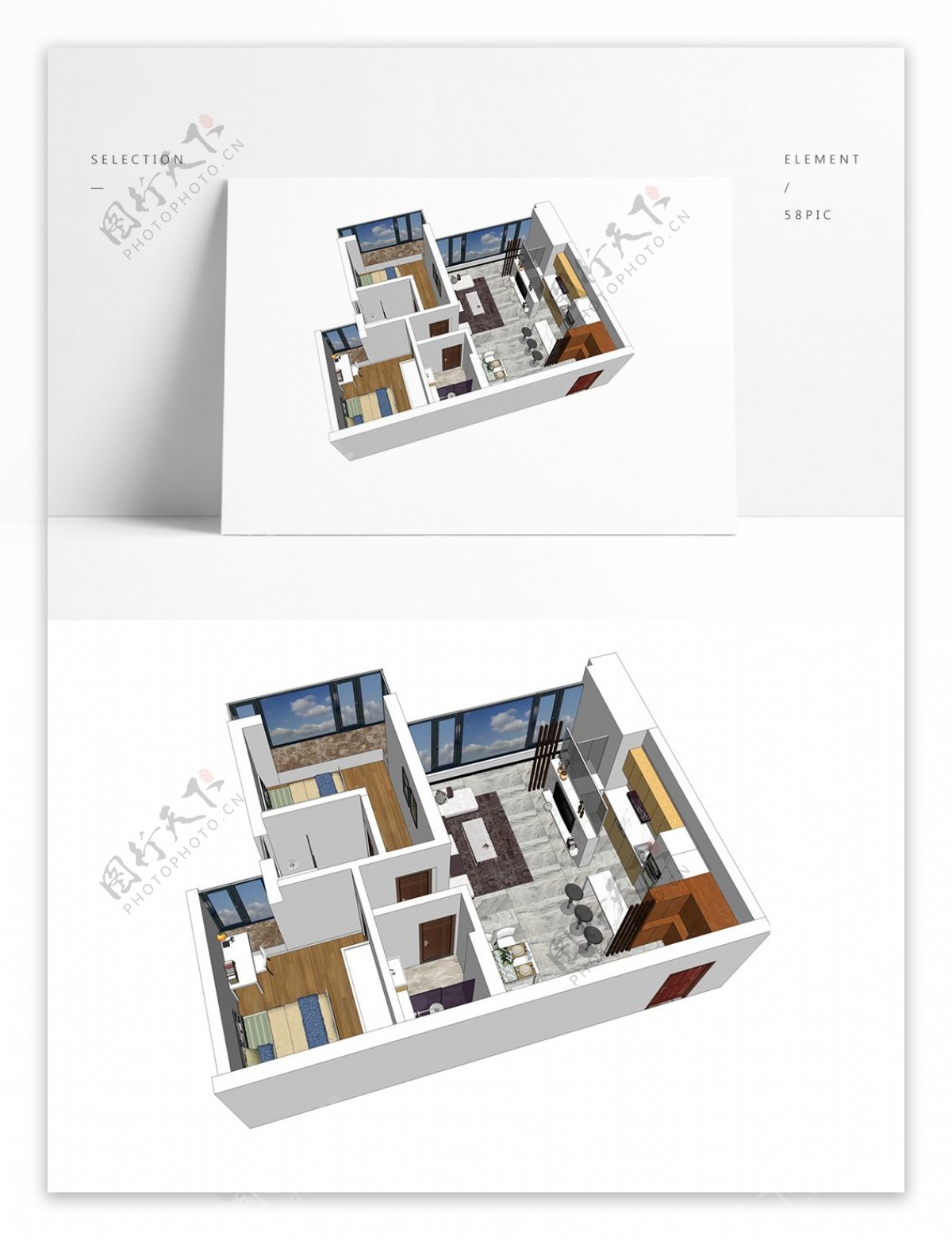 简约风住宅SU模型透视模型