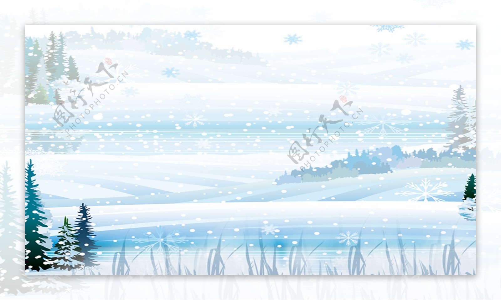 蓝色冬季雪景背景设计
