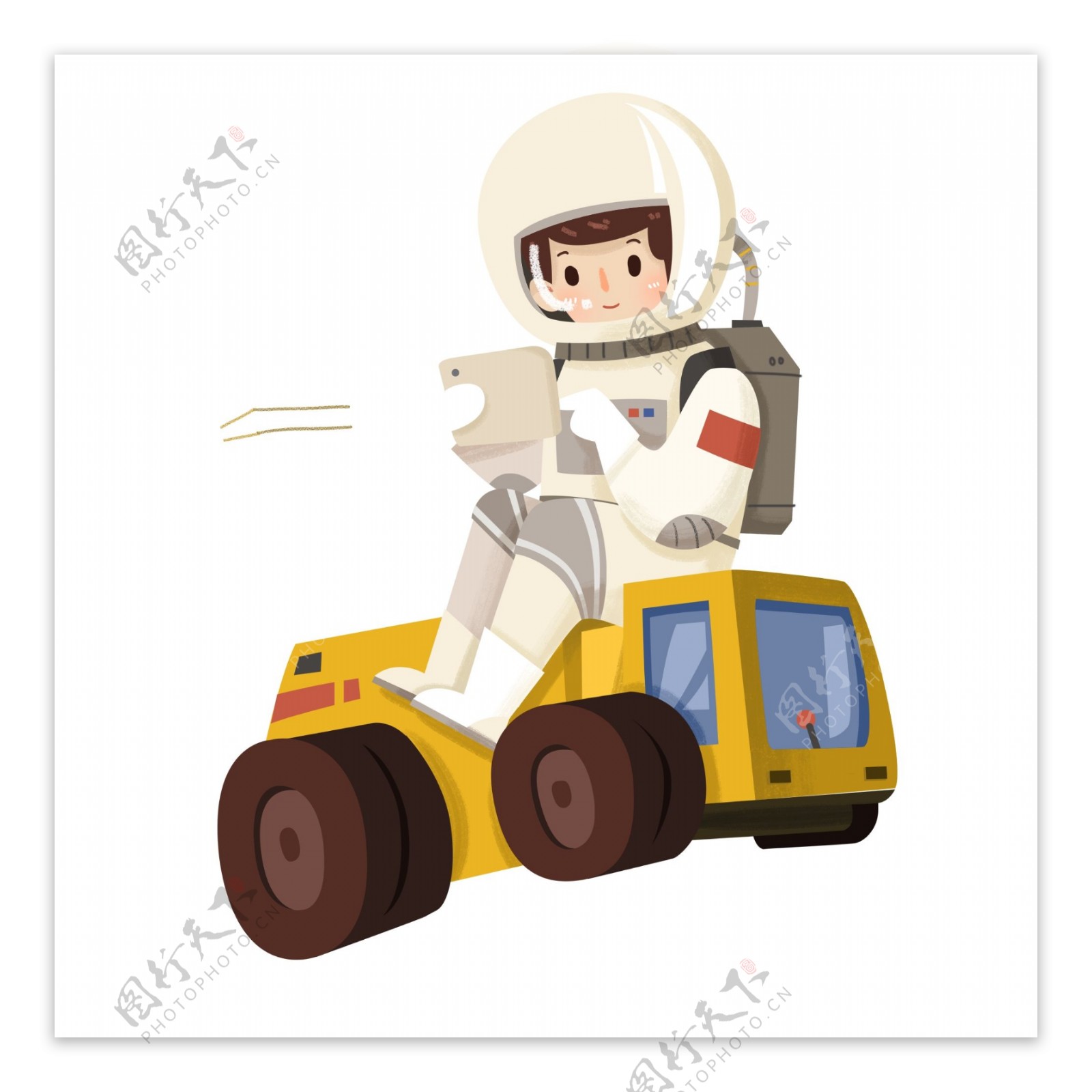 卡通坐在坦克上的宇航员插画设计