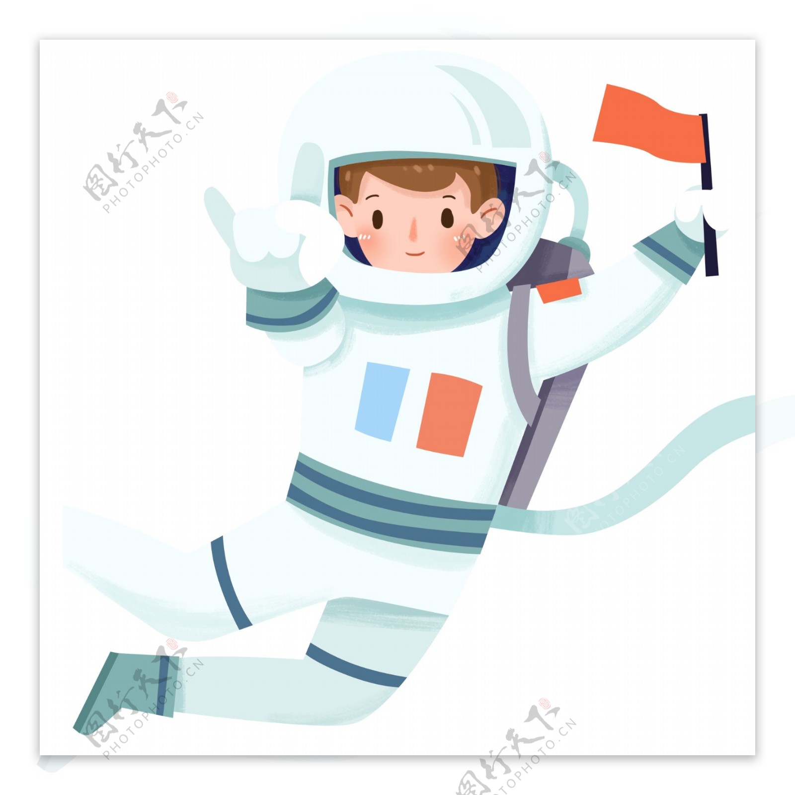 手绘拿着旗子的宇航员插画设计