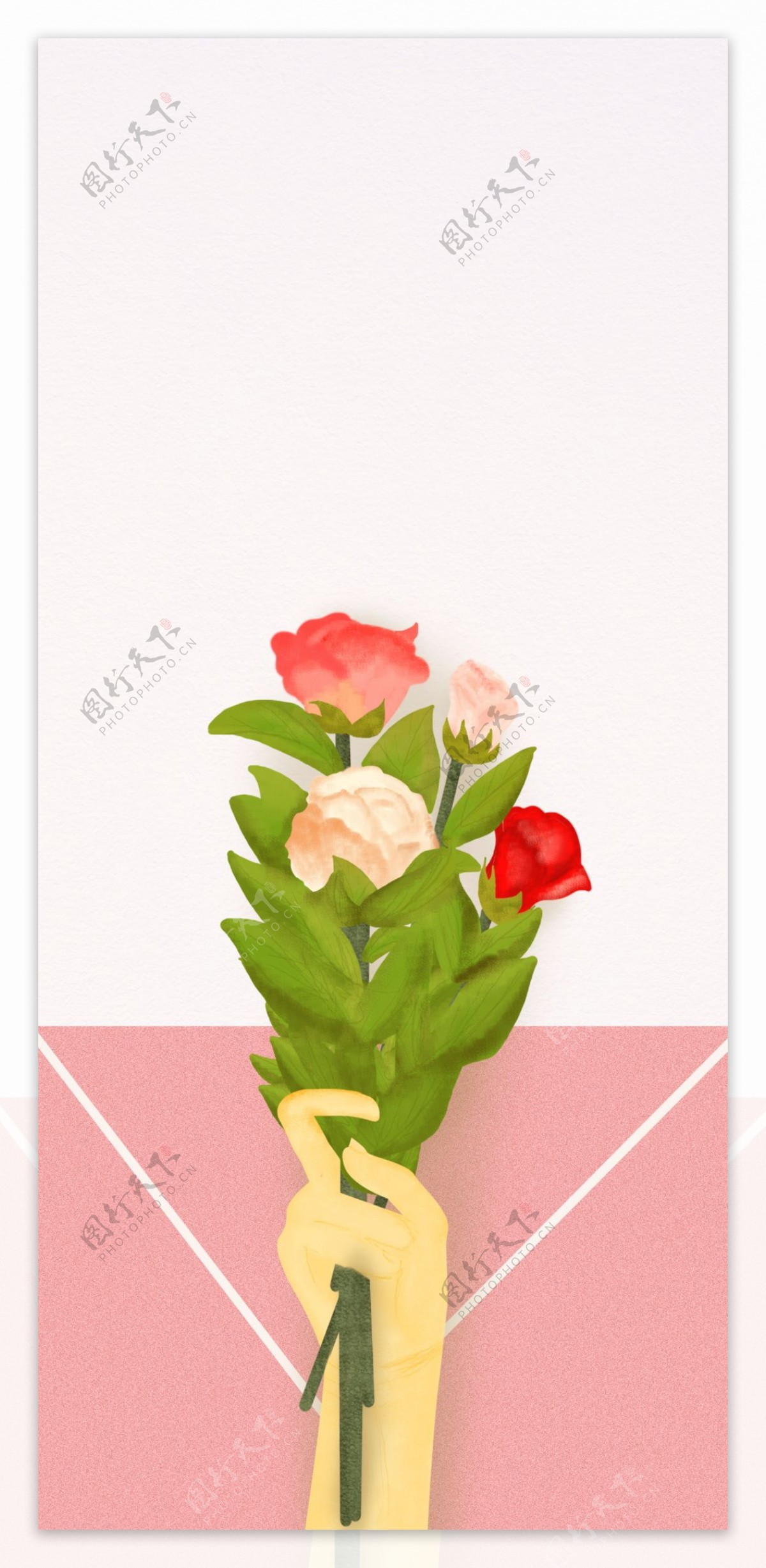 清新风手绘玫瑰花卉插画背景