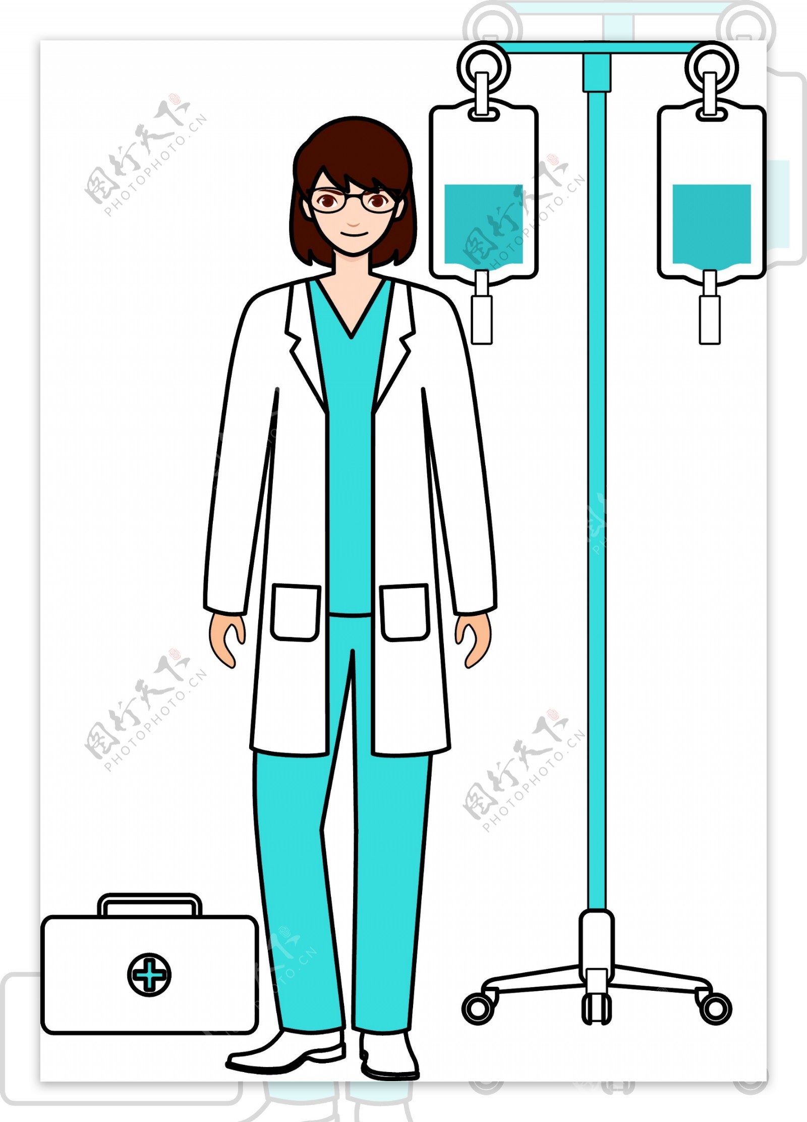 医生护士卡通人物形象女孩医疗输液原创AI
