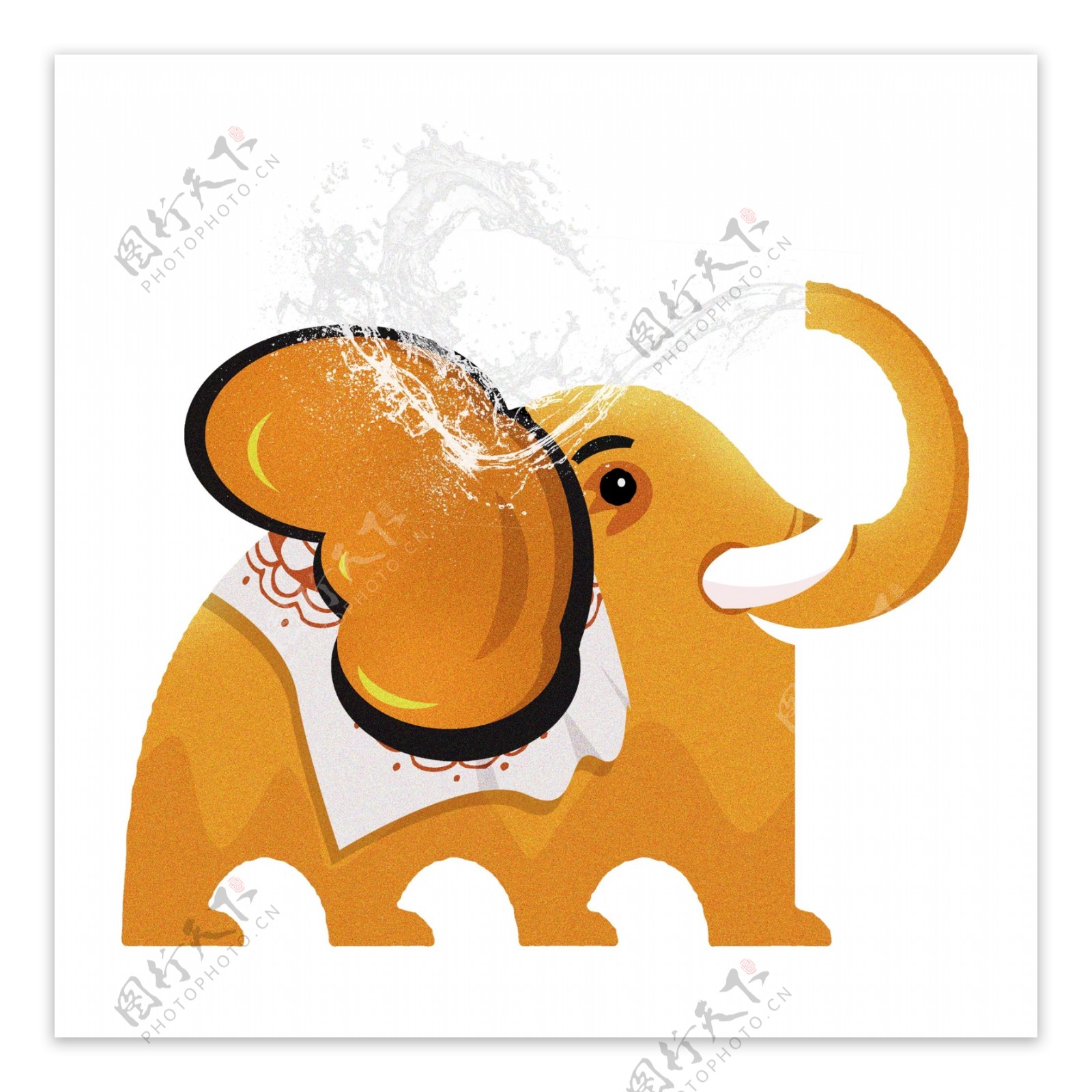 复古肌理喷水的大象插画设计