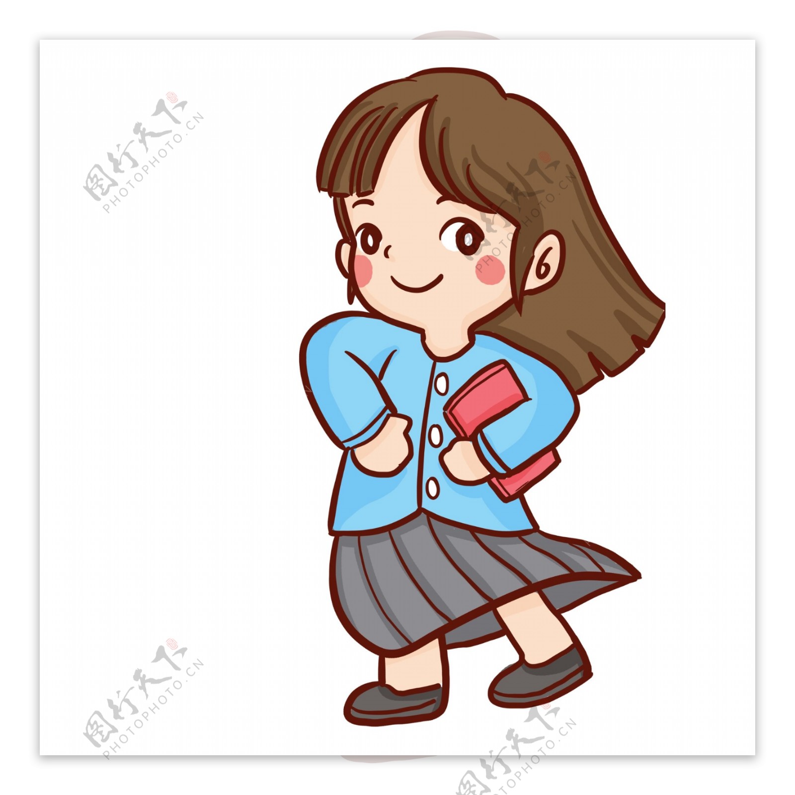 手绘可爱抱着一本书的女青年漫画设计