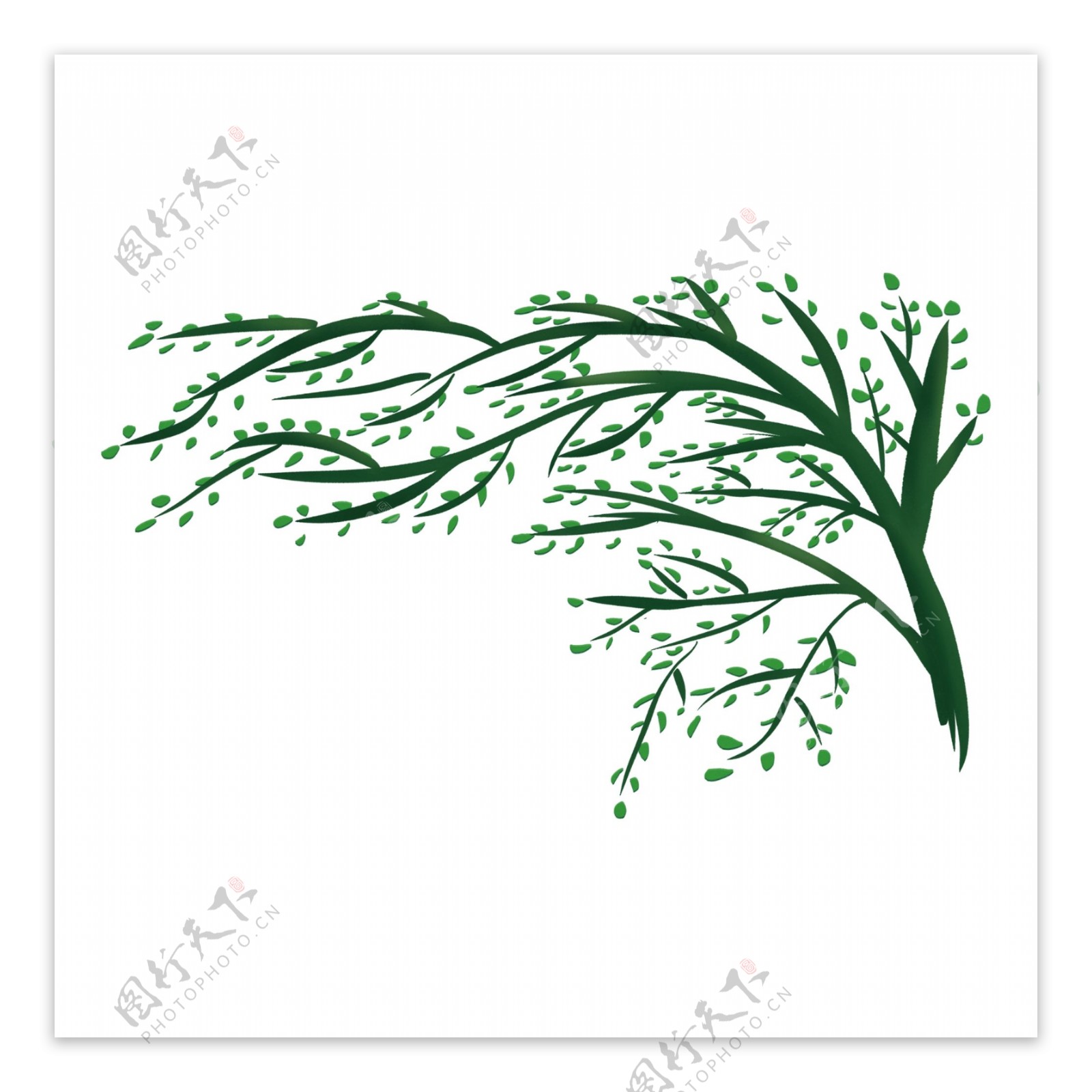 绿色小柳树图案元素