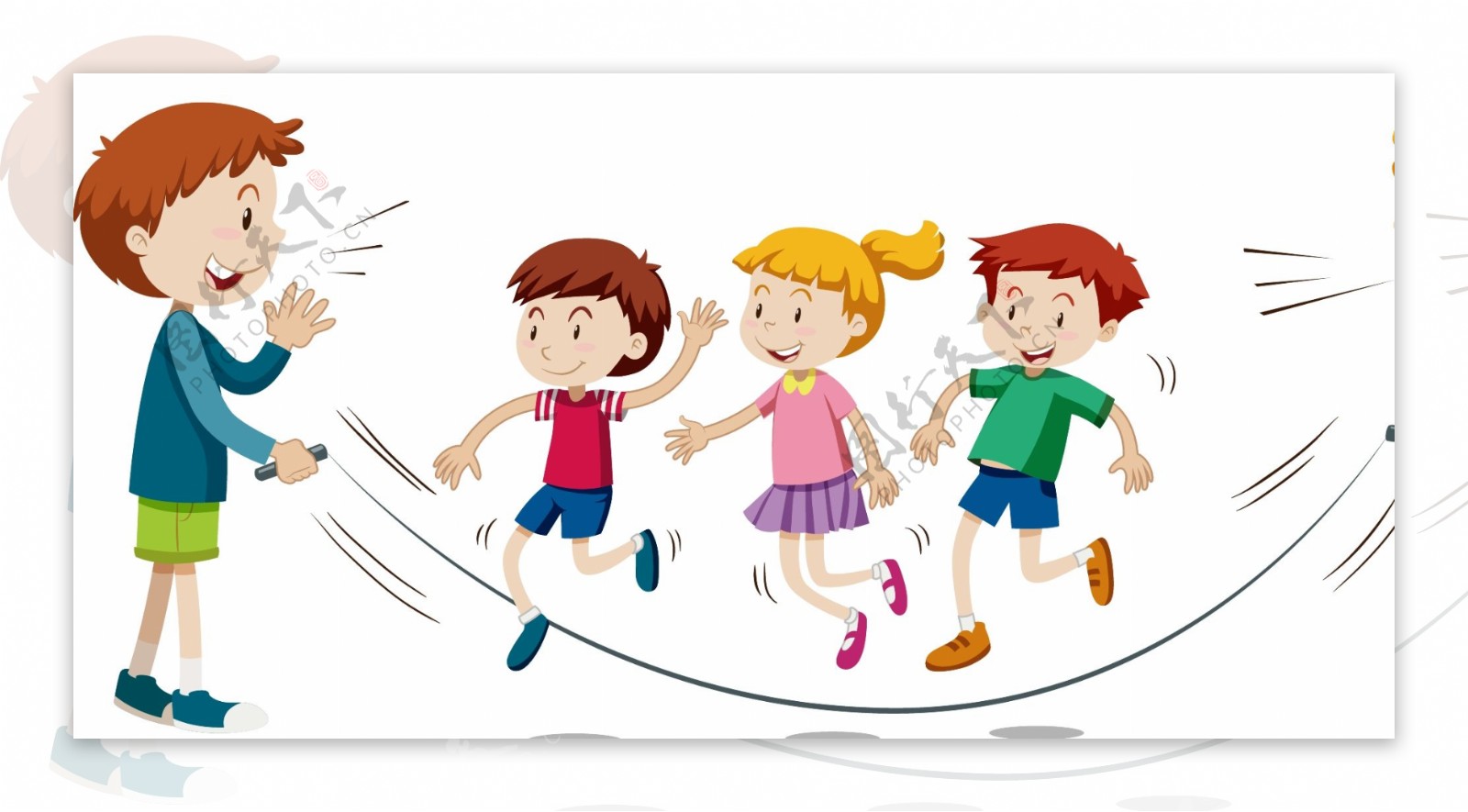 原创手绘一群小孩子在玩跳绳