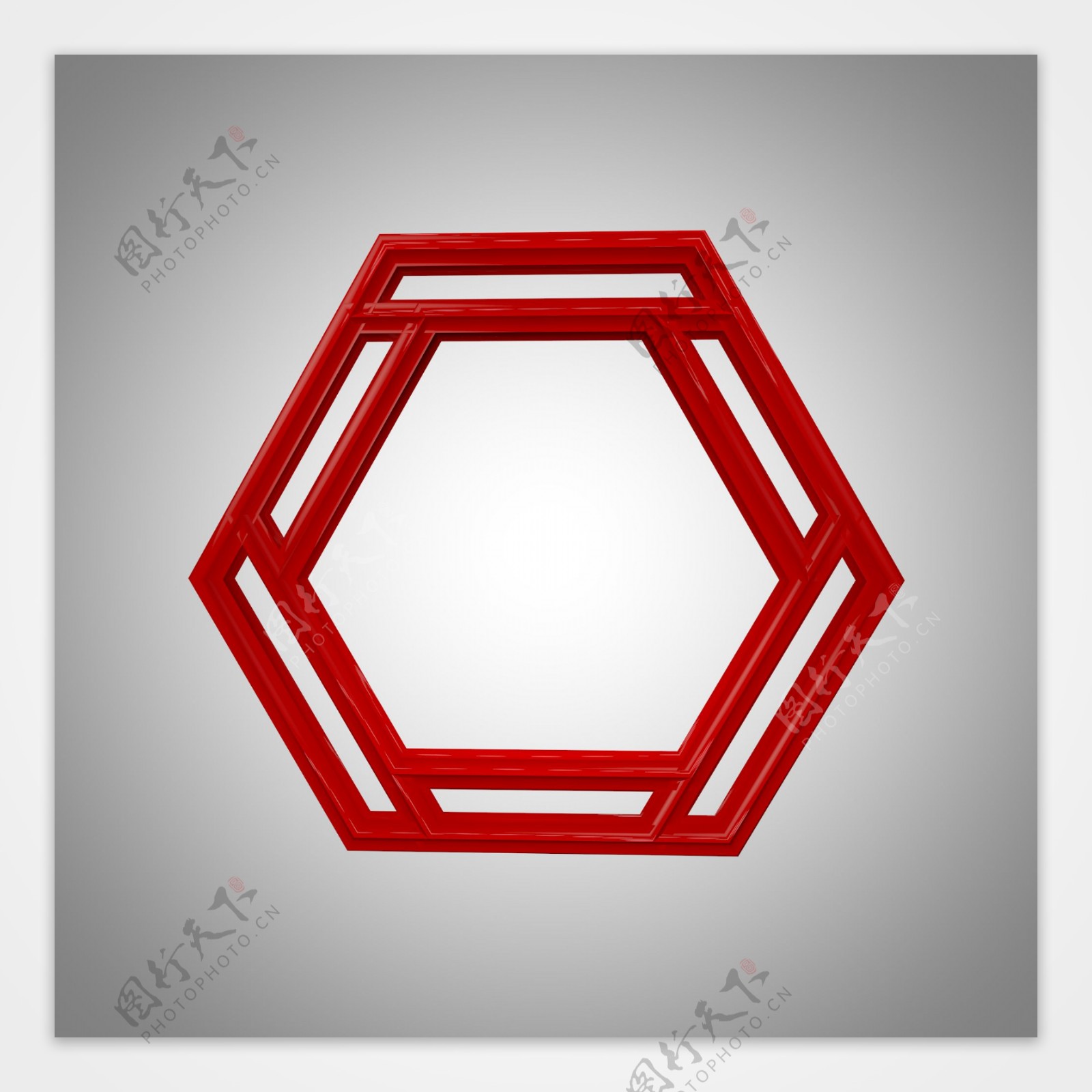 C4D创意红色六边形复古立体装饰边框