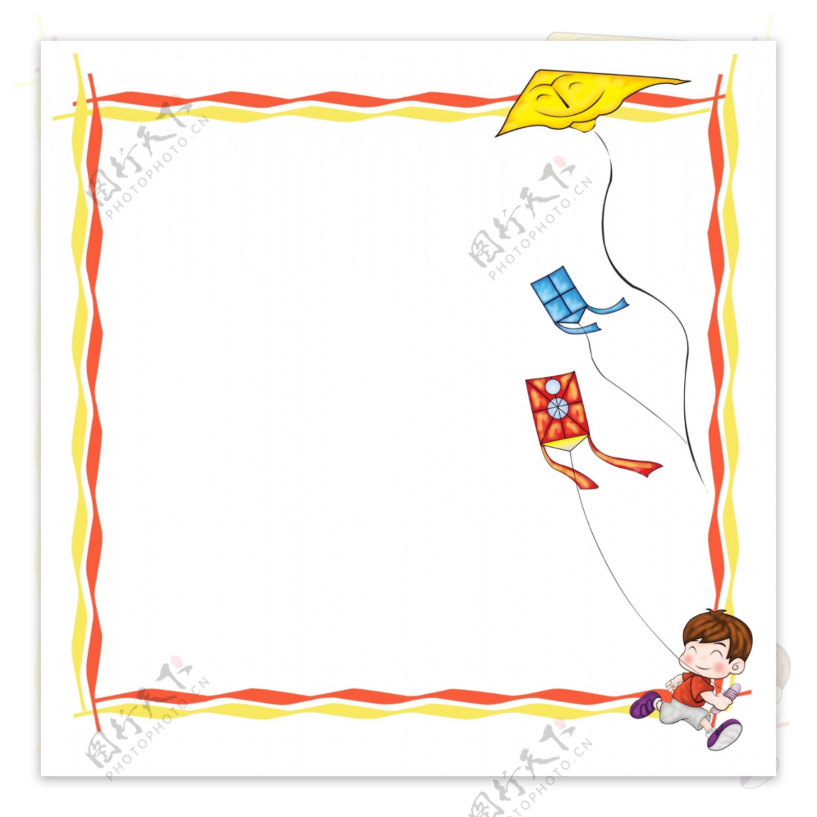 卡通小孩放风筝边框