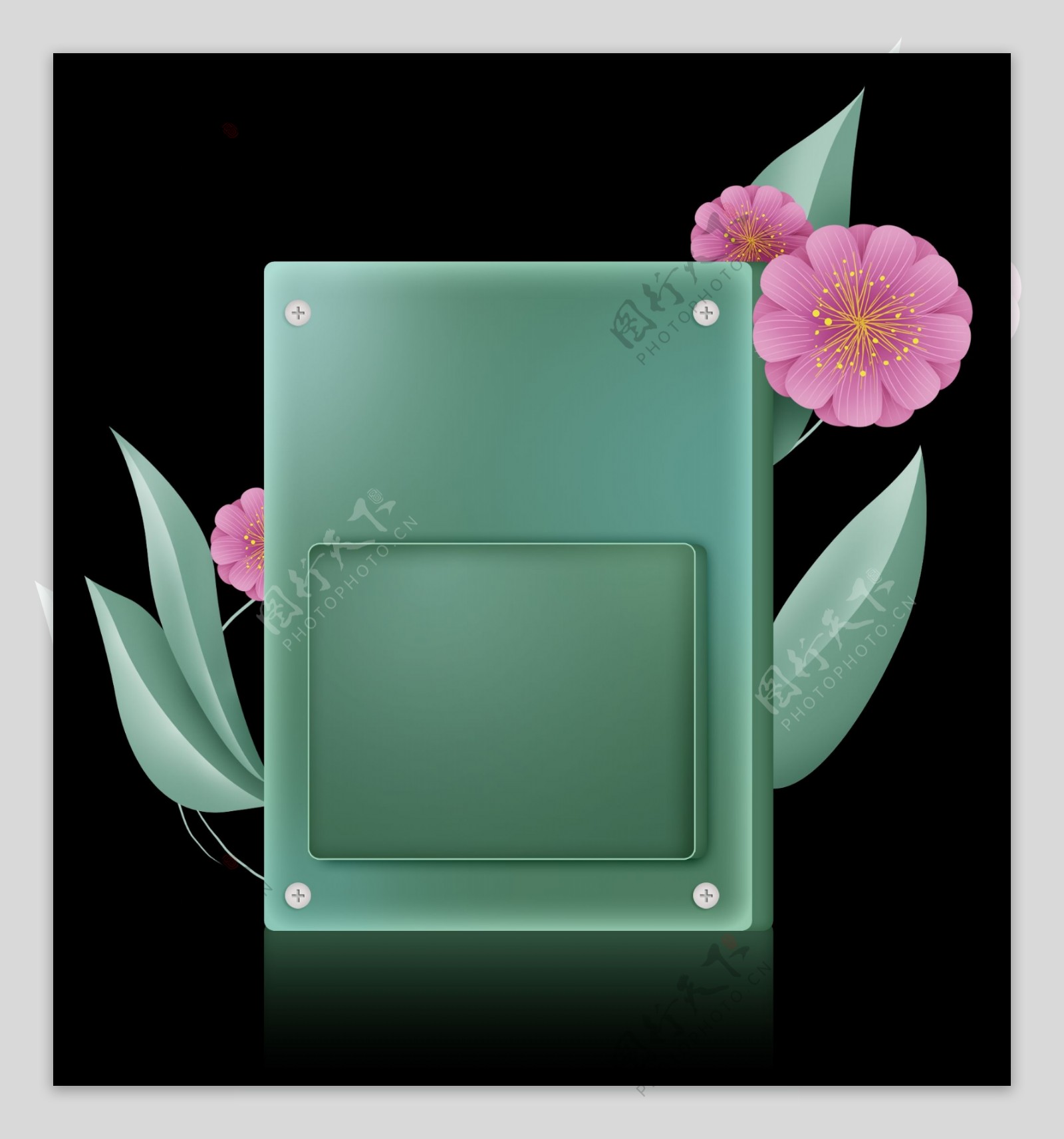 绿色立体花朵文字框