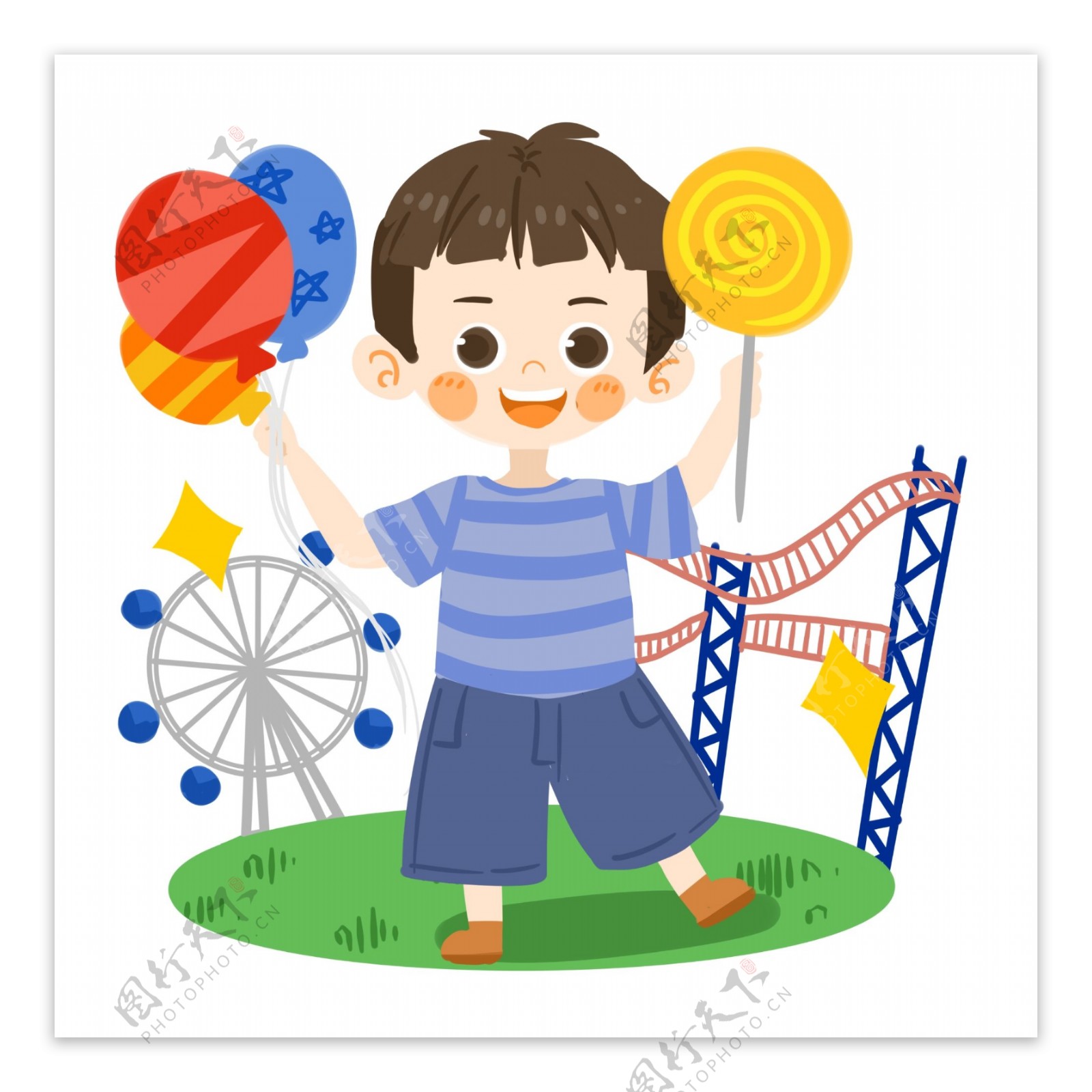 儿童节可爱男孩玩气球PNG素材