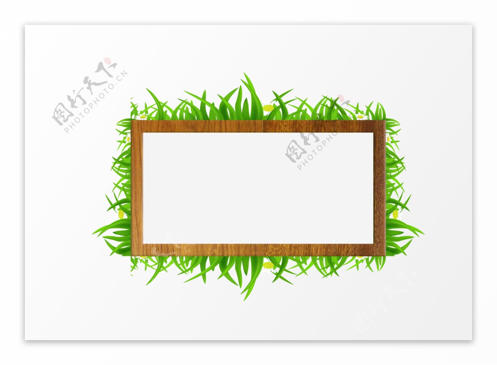 绿色植物花草木头黑白边框