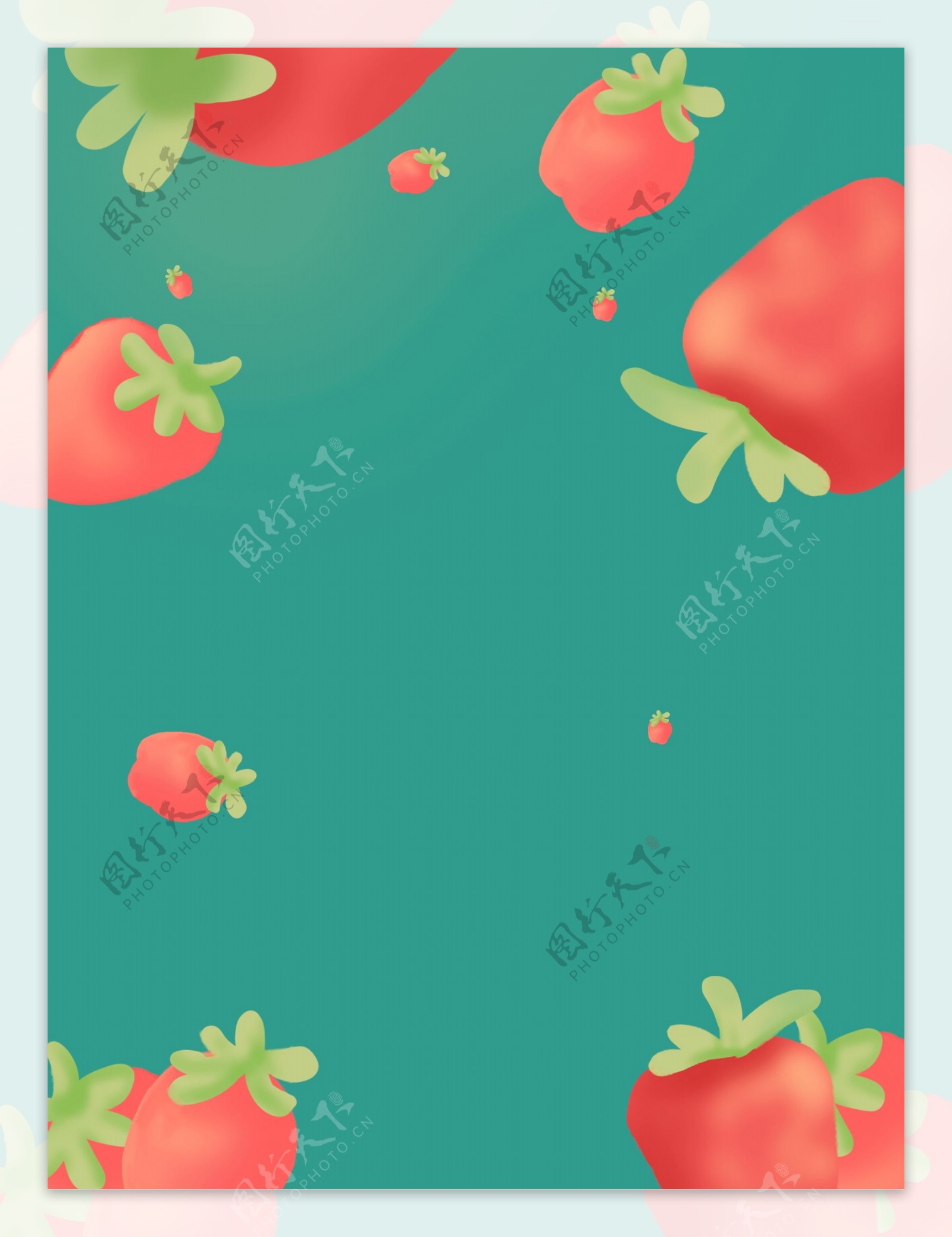唯美手绘绿色草莓水果插画背景