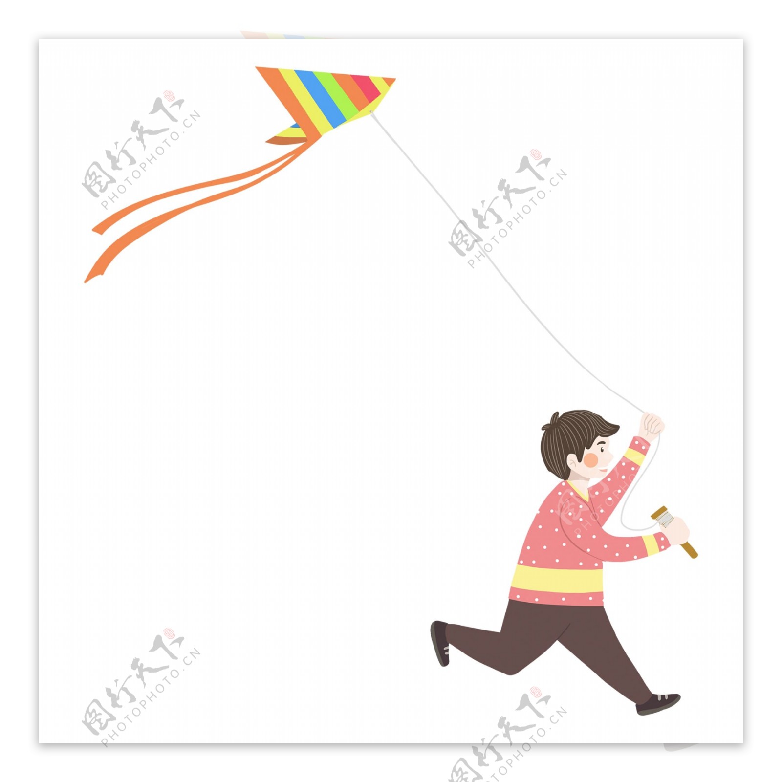 手绘放风筝的男孩设计元素