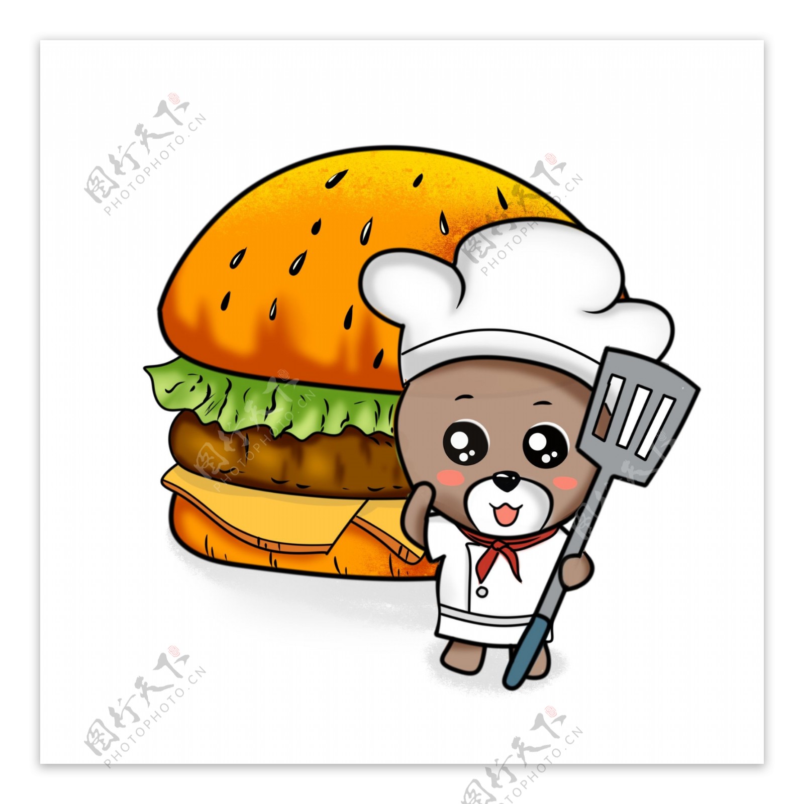 卡通厨师小熊可爱手绘烹饪汉堡美食免抠动物