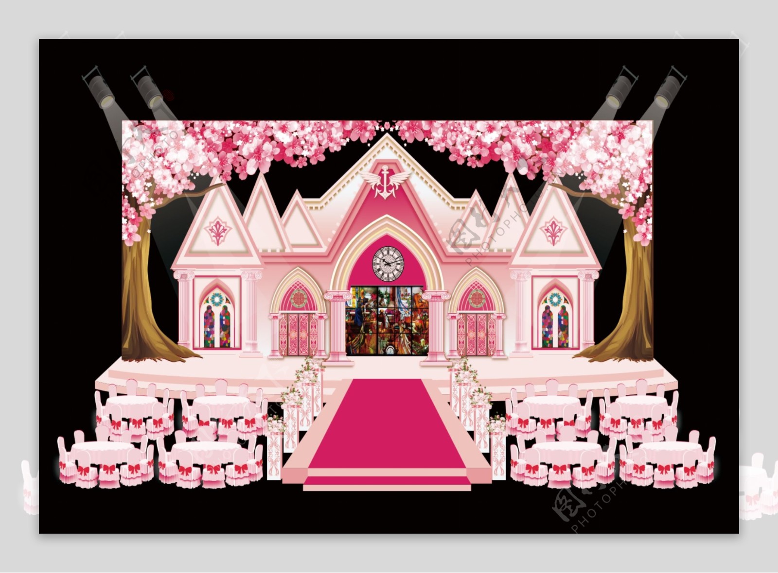教堂婚礼效果图粉色